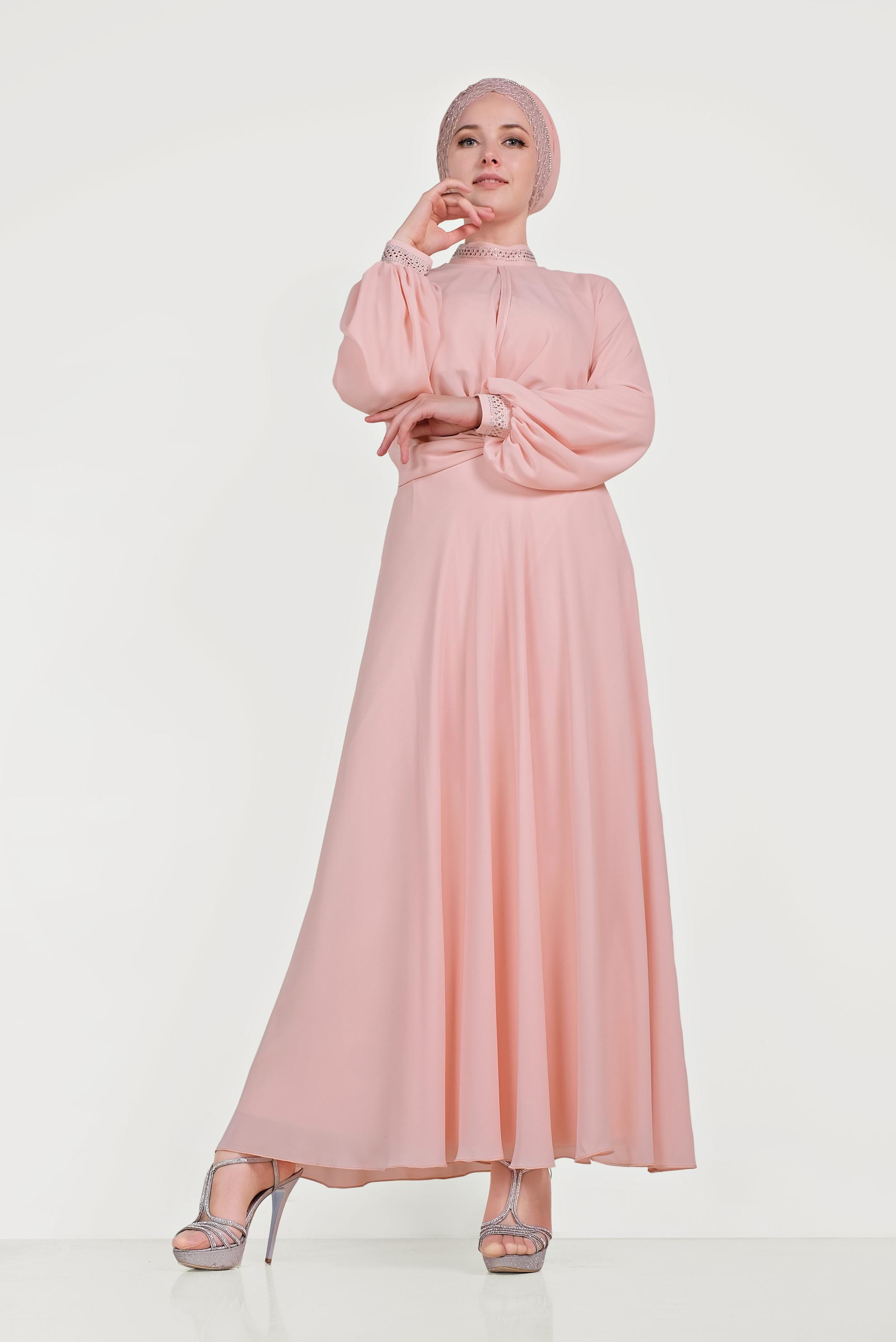 Hijab clothing POWDER STONED CHIFFON SKIRTED SUIT 30016 