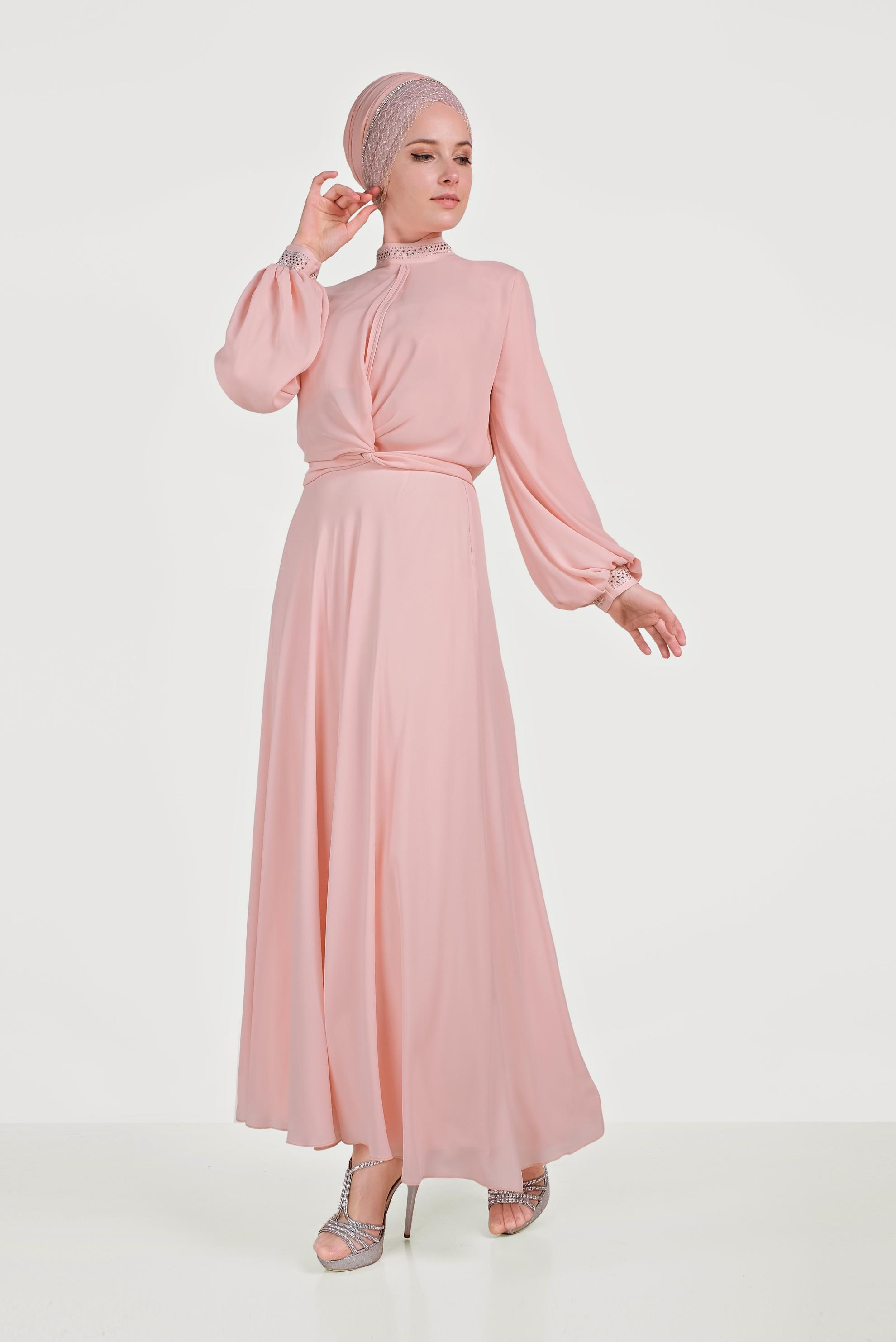 Hijab clothing POWDER STONED CHIFFON SKIRTED SUIT 30016 