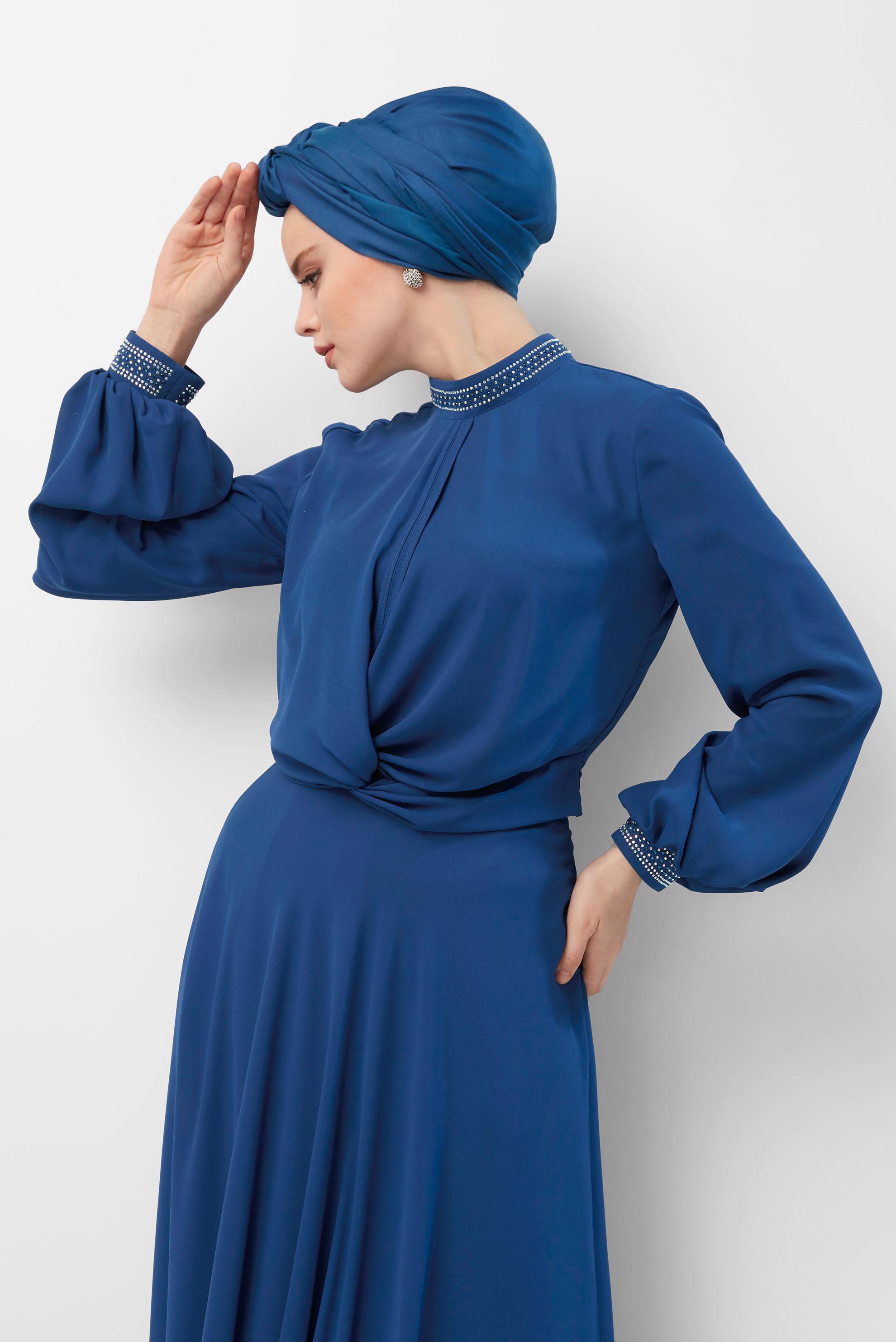 Hijab clothing NAVY BLUE STONED CHIFFON SKIRTED SUIT 30016 
