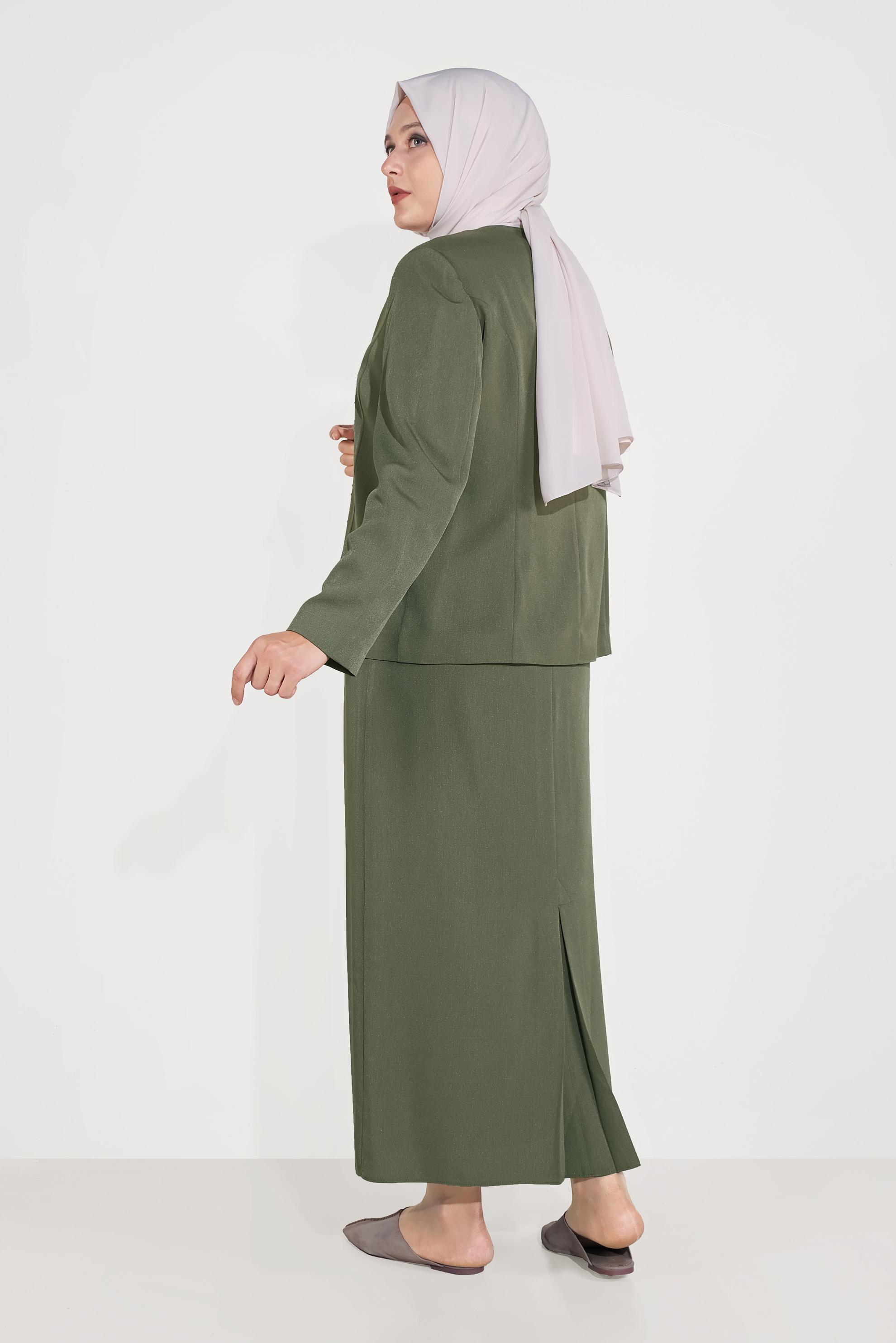 Hijab clothing KHAKI EMBELLISHED SKIRT SUIT 30053 