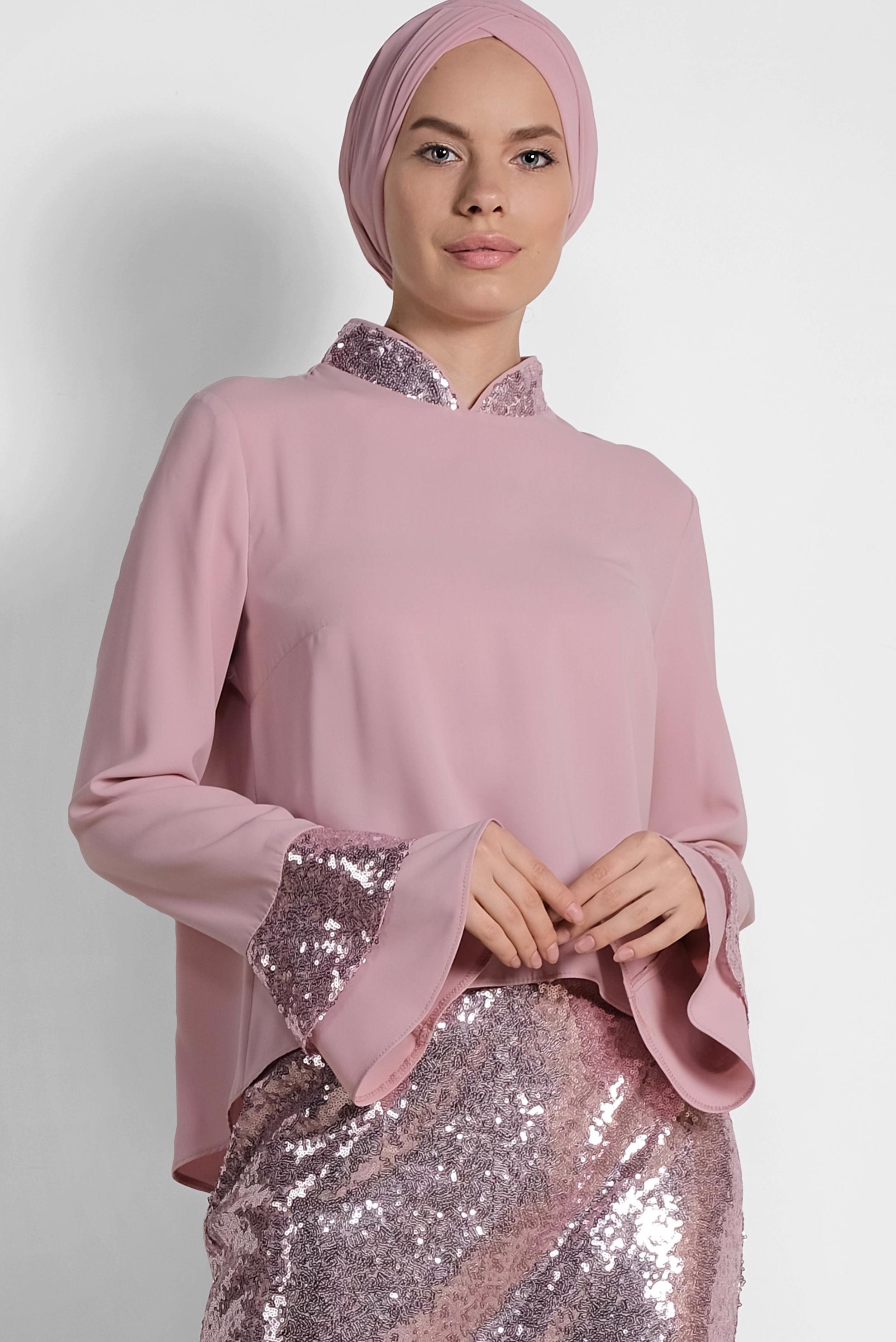 Tesettür giyim PUDRA PUL PAYETLİ İKİLİ ETEKLİ TAKIM 3553