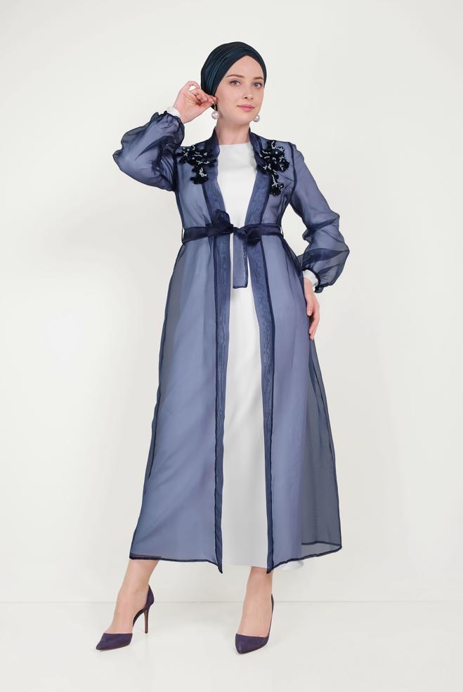 Vêtements hijab BLEU MARINE 40601 CAM ORGANZE 2&prime;Lİ ELBİSE 38/44 TEK40 - ALVİNA