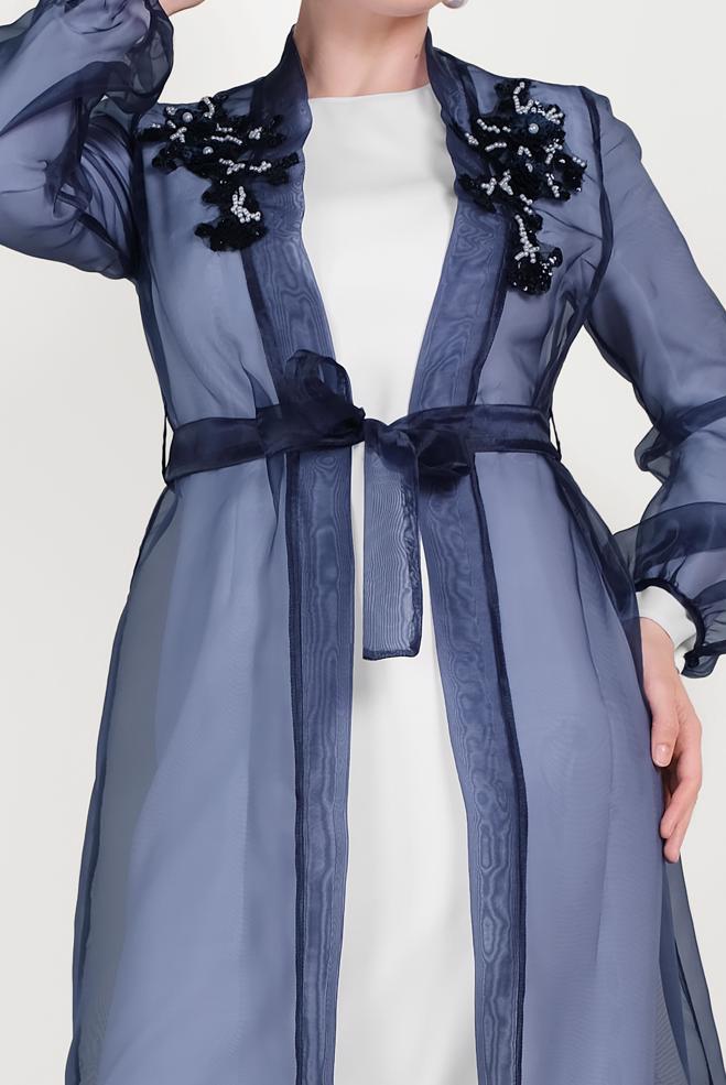 Vêtements hijab BLEU MARINE 40601 CAM ORGANZE 2&prime;Lİ ELBİSE 38/44 TEK40 - ALVİNA