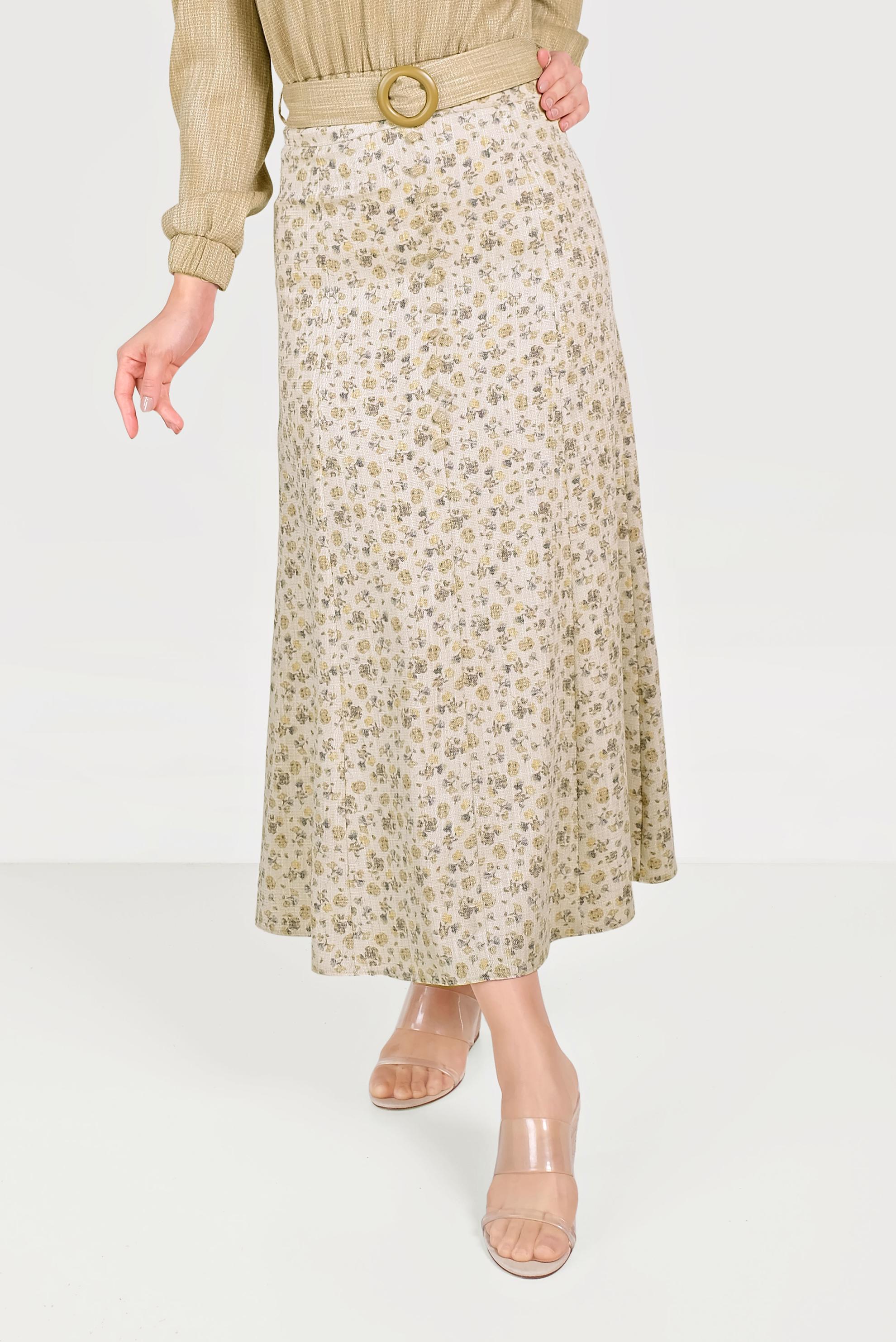 Tesettür giyim SARI ÇİÇEK DESENLİ İKİLİ ETEKLİ TAKIM 40647