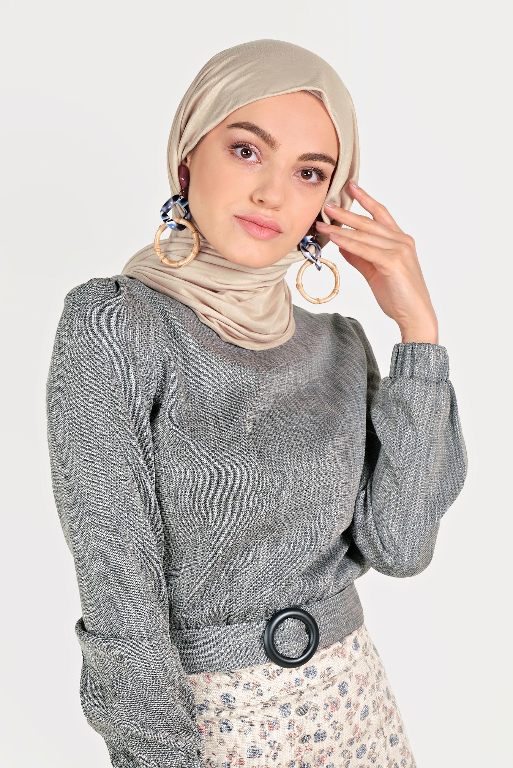 Tesettür giyim LACİVERT ÇİÇEK DESENLİ İKİLİ ETEKLİ TAKIM 40647