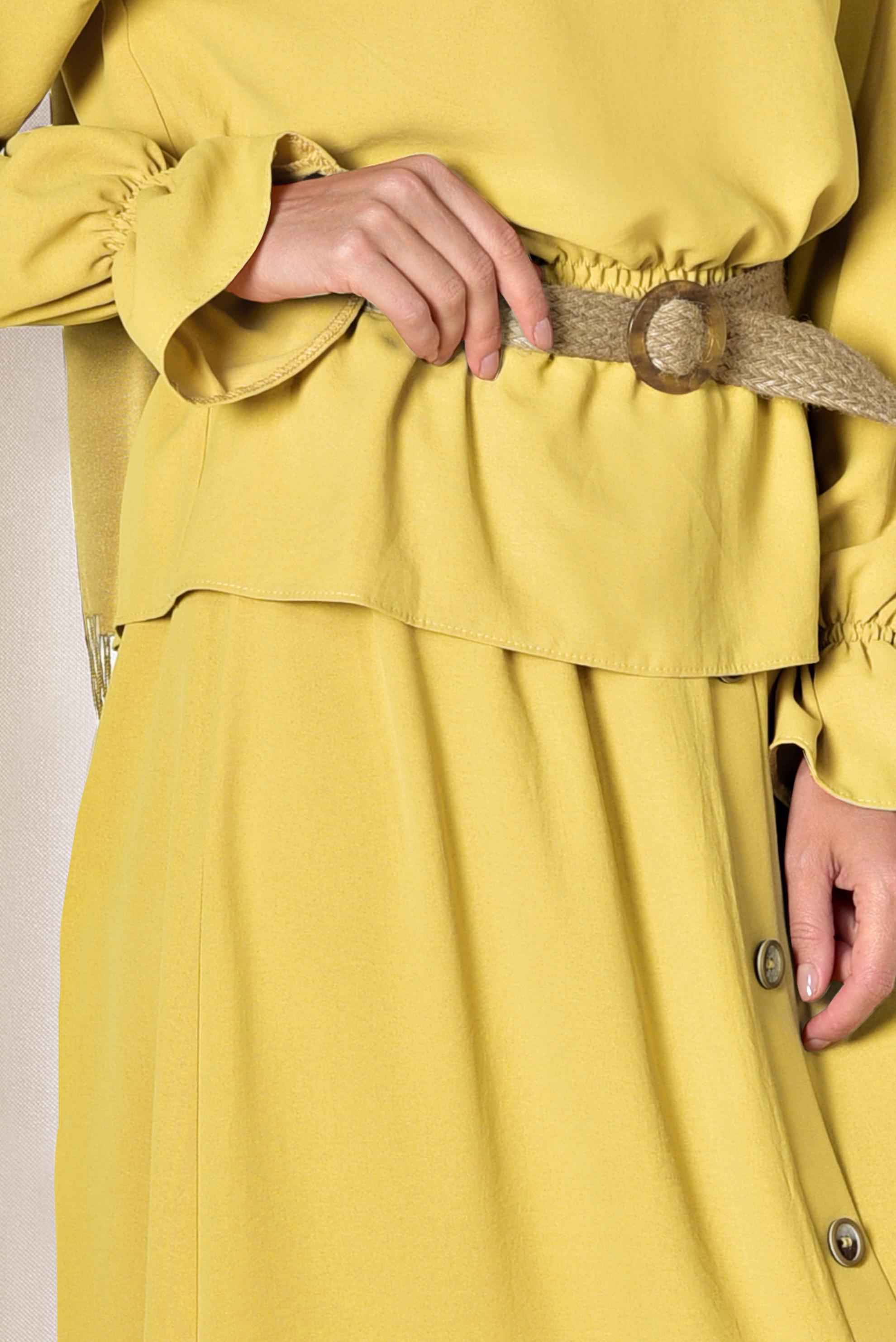 Tesettür giyim SARI BELİ LASTİKLİ ETEKLİ TAKIM 4076