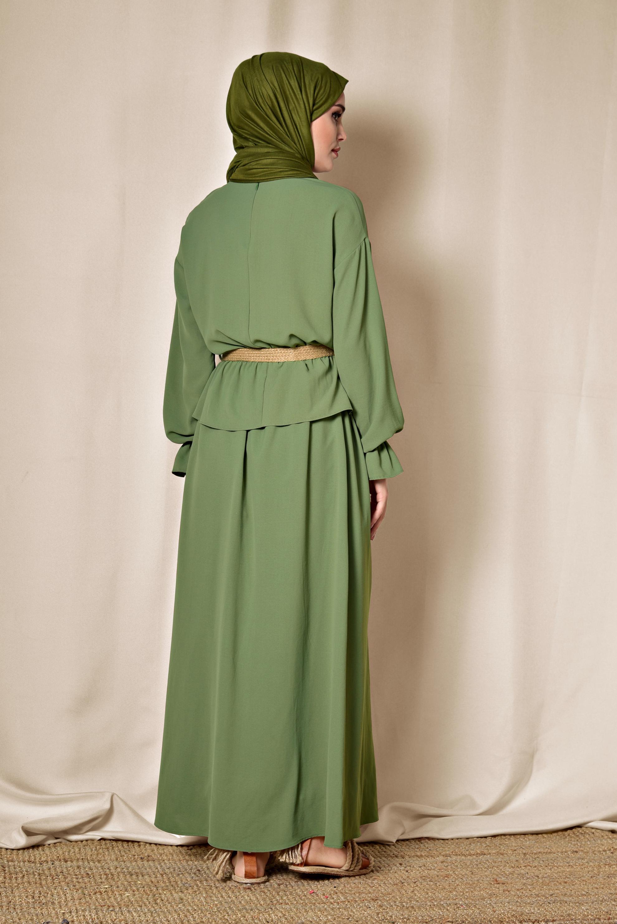Hijab clothing GREEN ELASTIC WAIST SKIRTED SUIT 4076