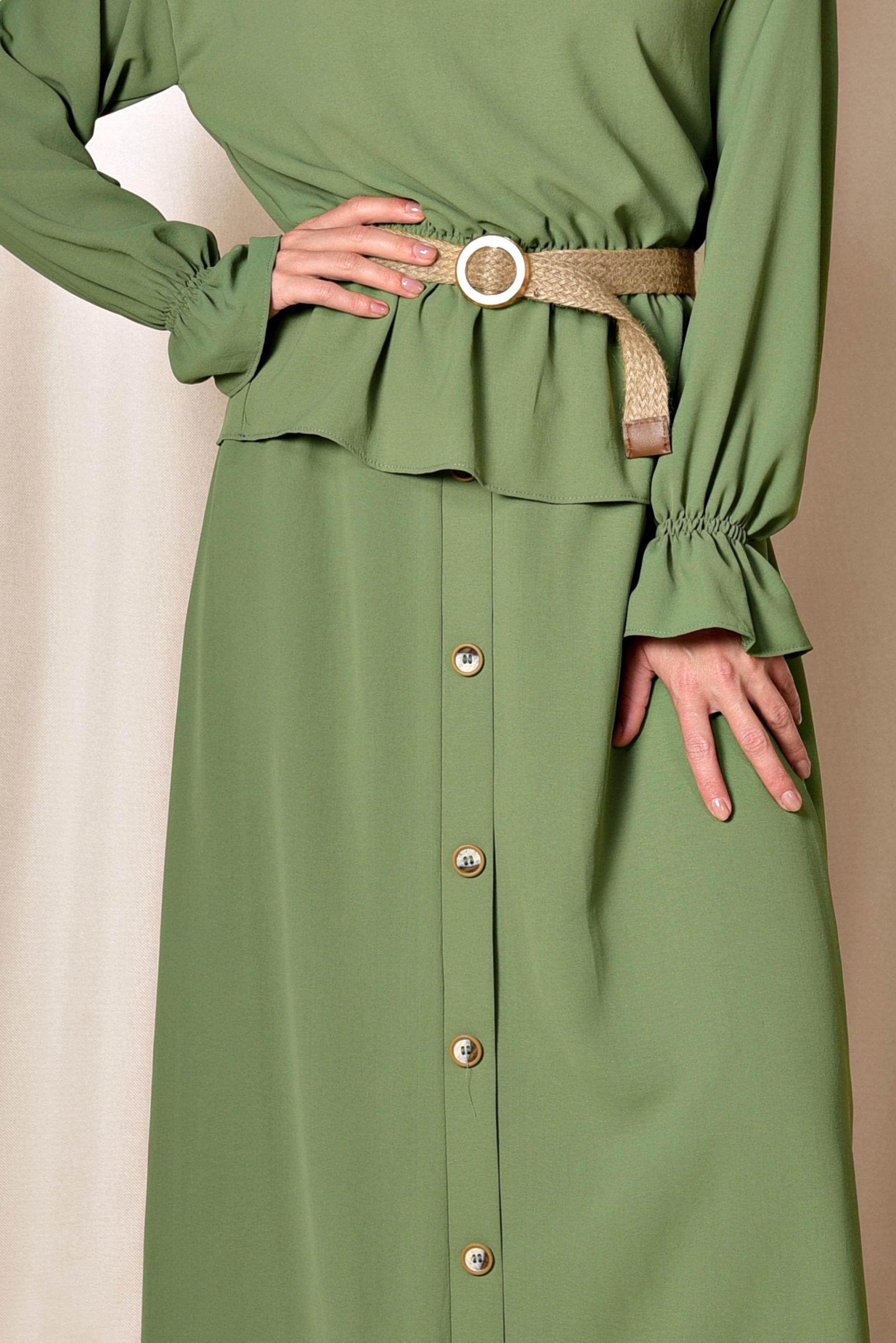 Hijab clothing GREEN ELASTIC WAIST SKIRTED SUIT 4076