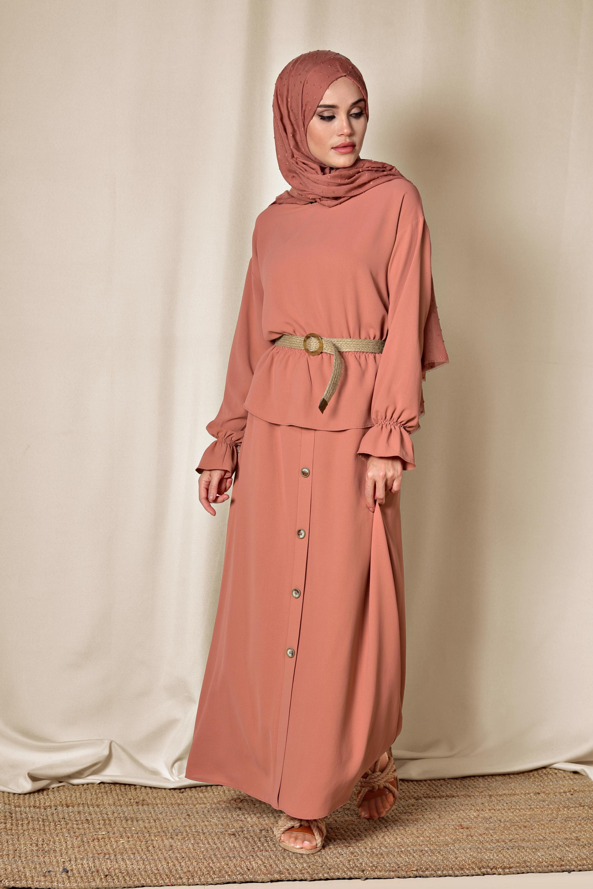 Hijab clothing CORAL ELASTIC WAIST SKIRTED SUIT 4076