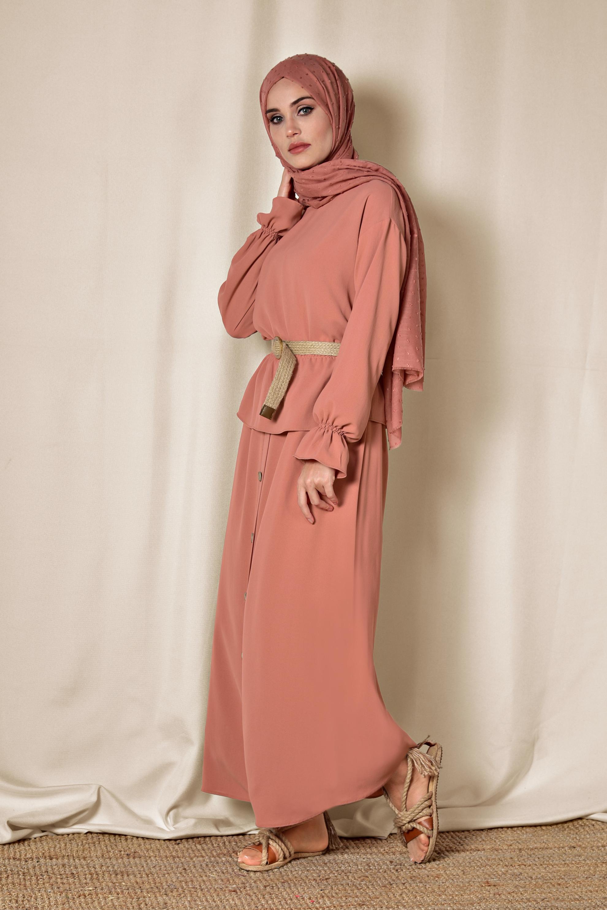 Hijab clothing CORAL ELASTIC WAIST SKIRTED SUIT 4076
