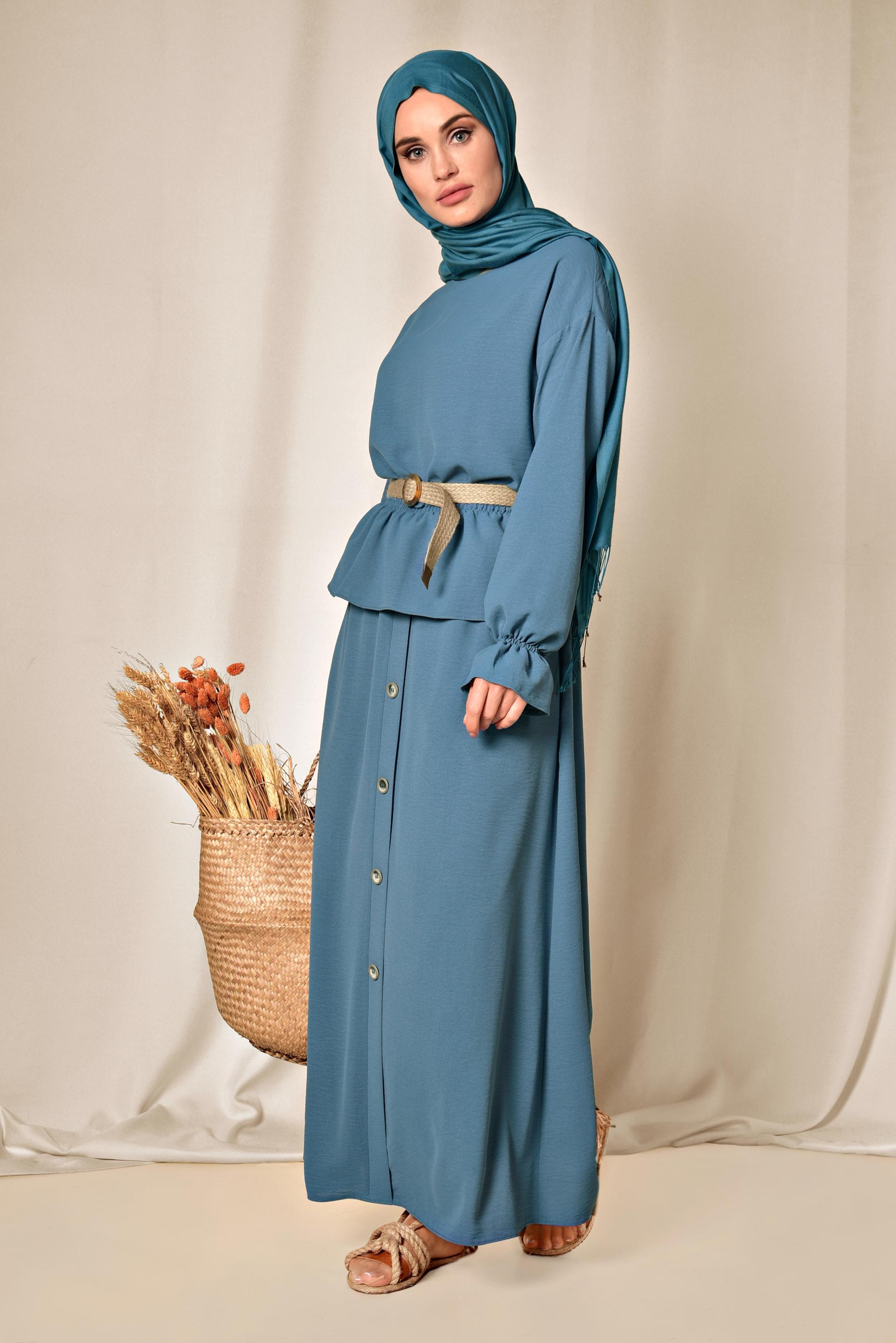 Hijab clothing NAVY BLUE ELASTIC WAIST SKIRTED SUIT 4076