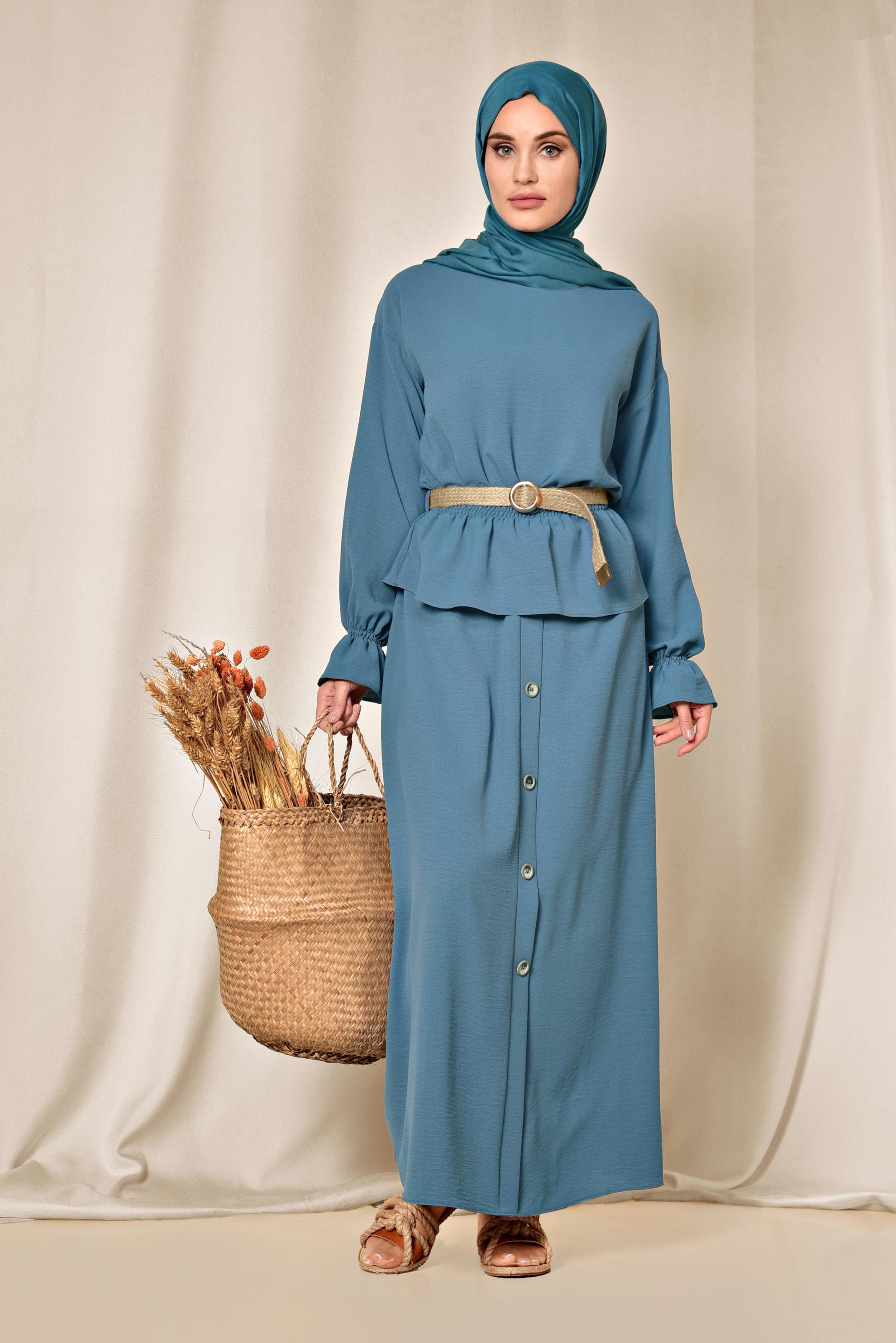 Hijab clothing NAVY BLUE ELASTIC WAIST SKIRTED SUIT 4076