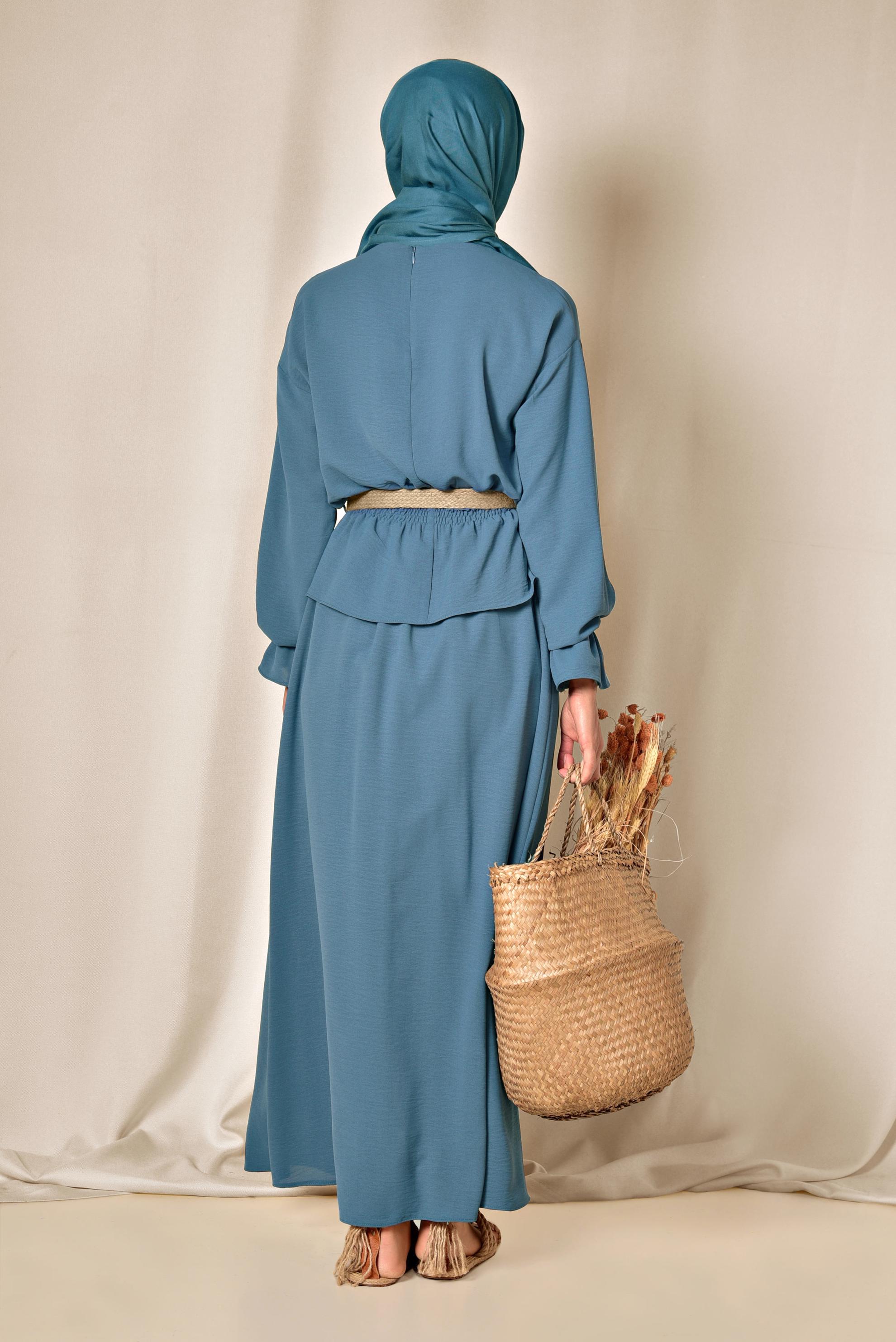 Hijab clothing NAVY BLUE ELASTIC WAIST SKIRTED SUIT 4076