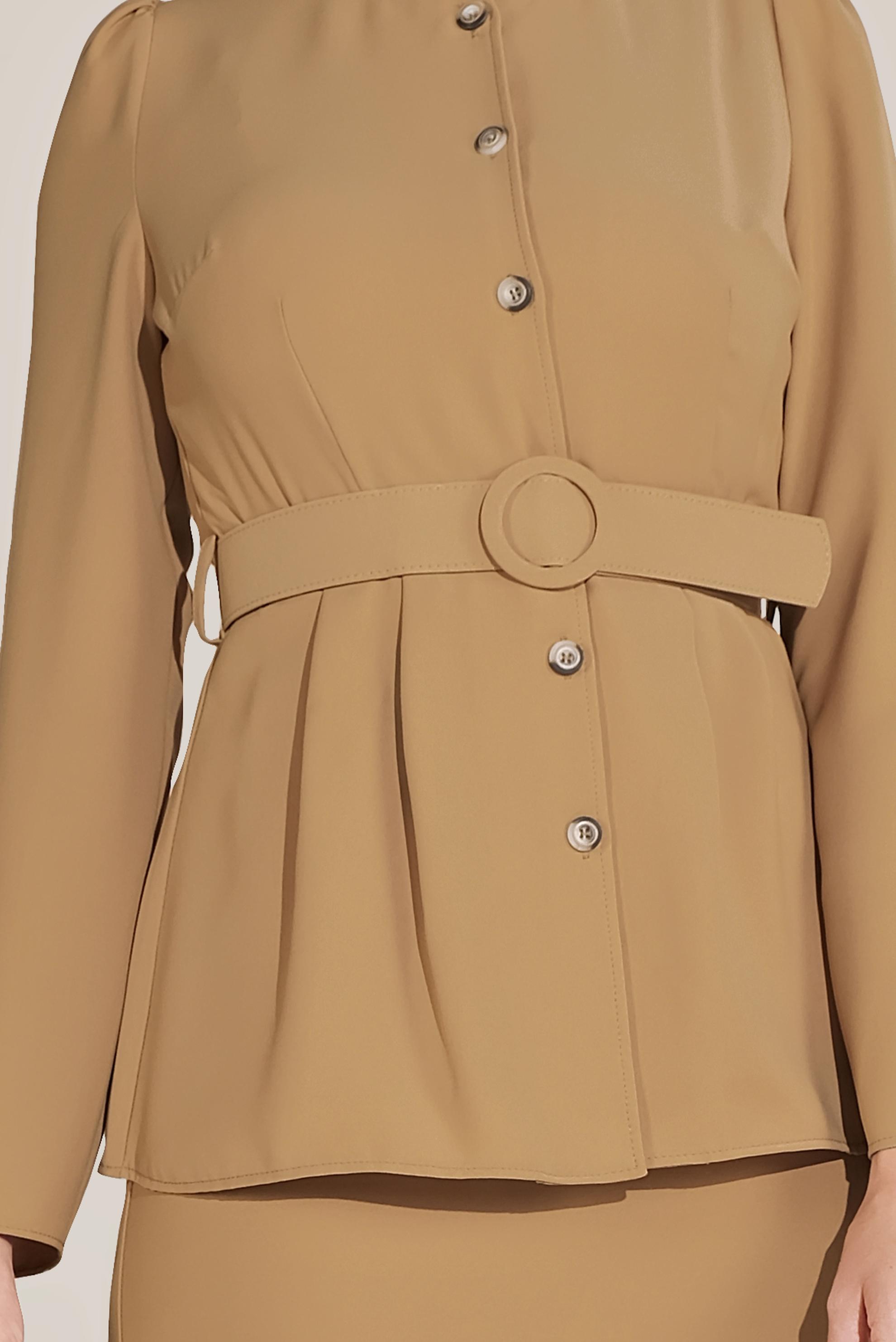 Tesettür giyim SARI BOYDAN DÜĞMELİ İKİLİ ETEKLİ TAKIM 40793 