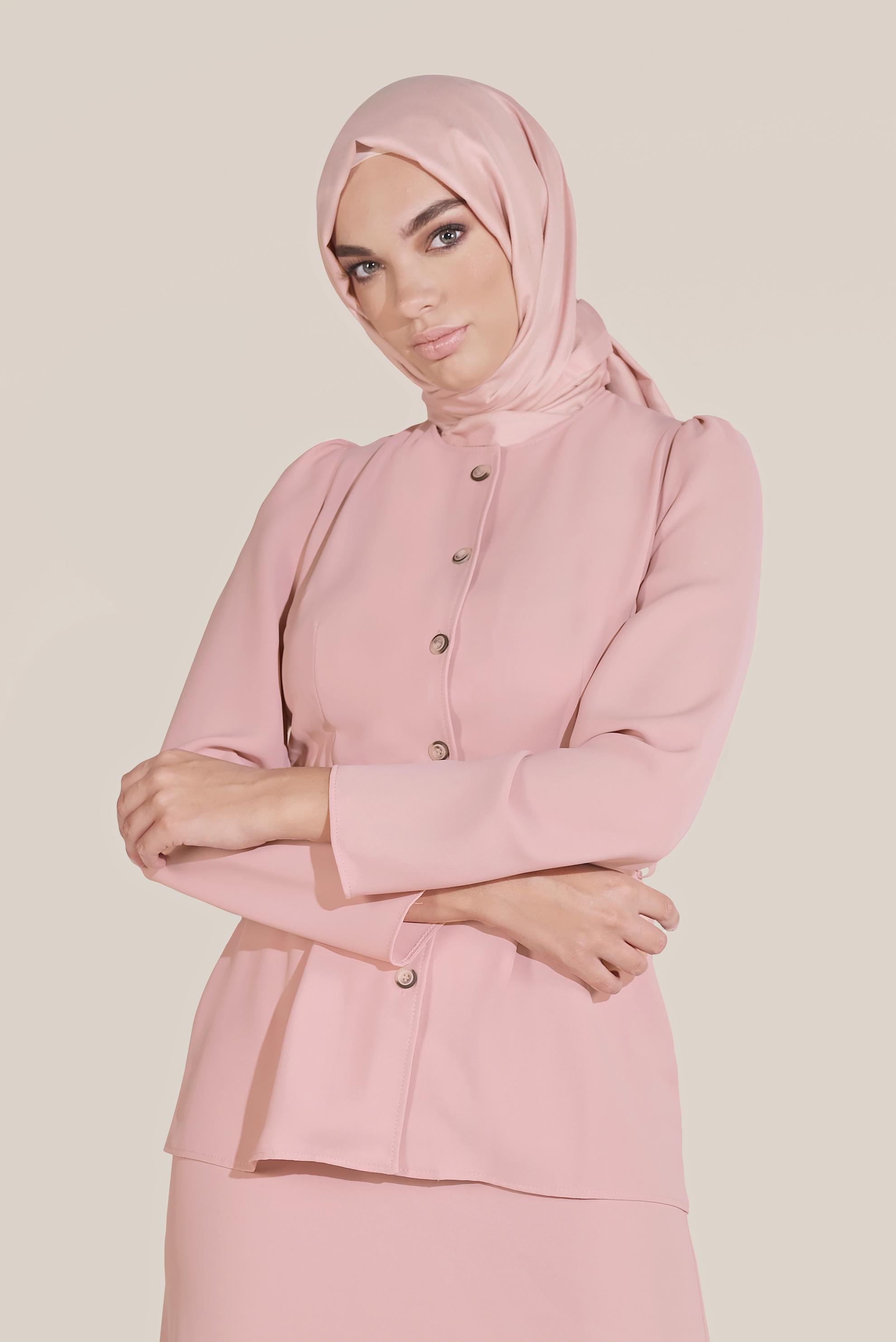 Tesettür giyim PUDRA BOYDAN DÜĞMELİ İKİLİ ETEKLİ TAKIM 40793 