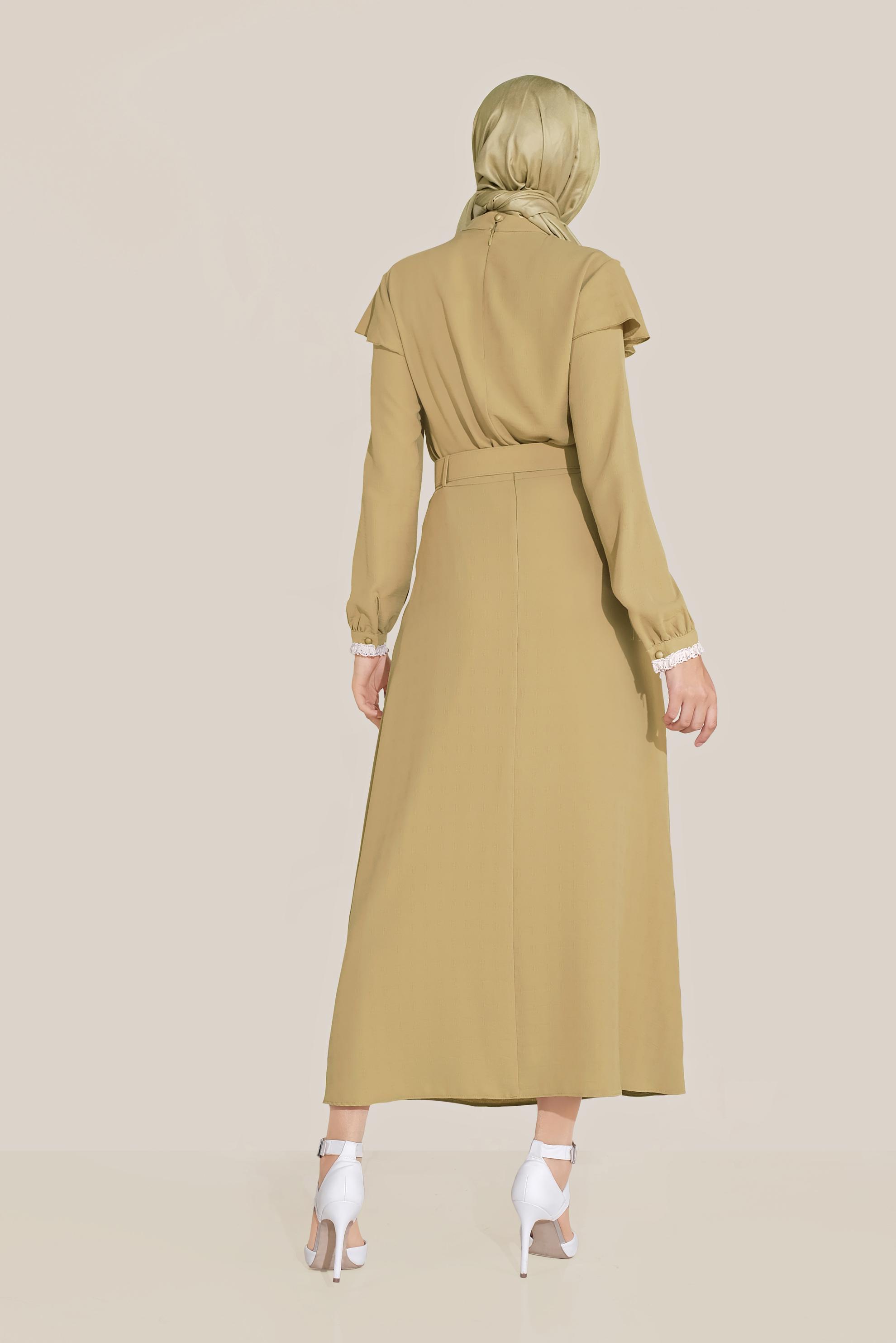 Tesettür giyim KAHVE FIRFIRLI KEMERLİ ETEKLİ TAKIM 40811