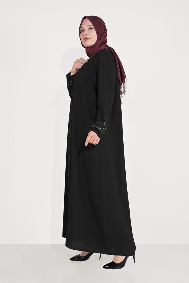Vêtements hijab NOIR ROBE & VESTE BRODÉ 30019  - ALVİNA