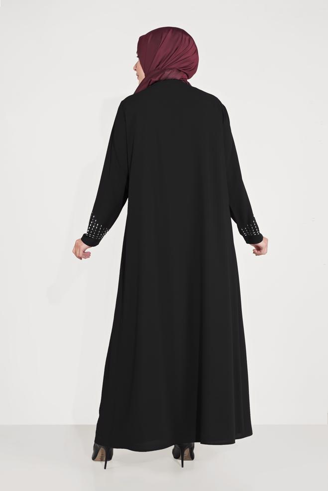 Vêtements hijab NOIR ROBE & VESTE BRODÉ 30019  - ALVİNA