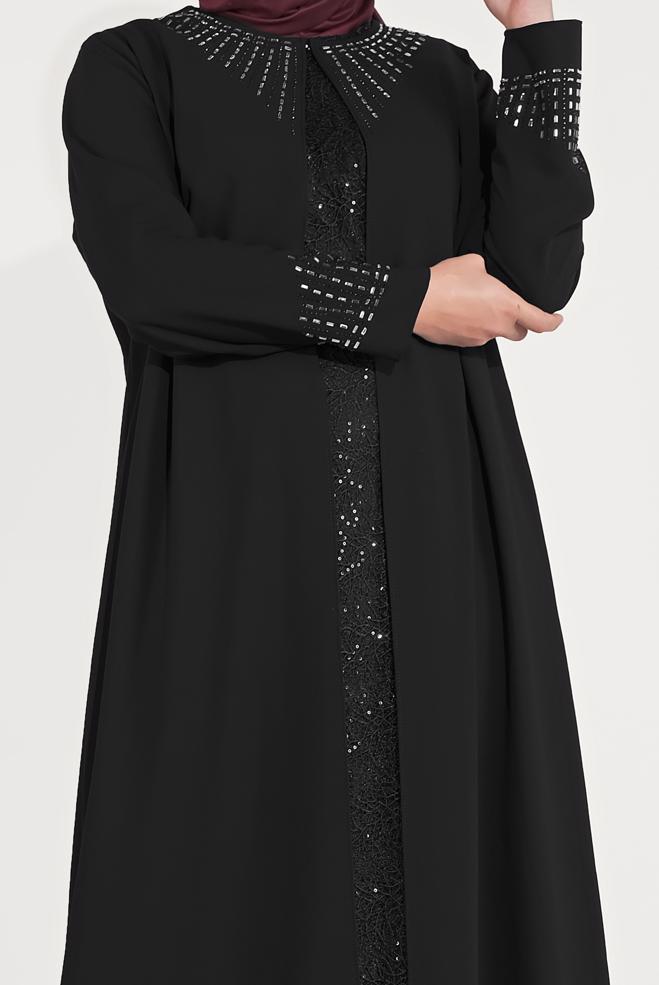 Vêtements hijab NOIR ROBE & VESTE BRODÉ 30019  - ALVİNA