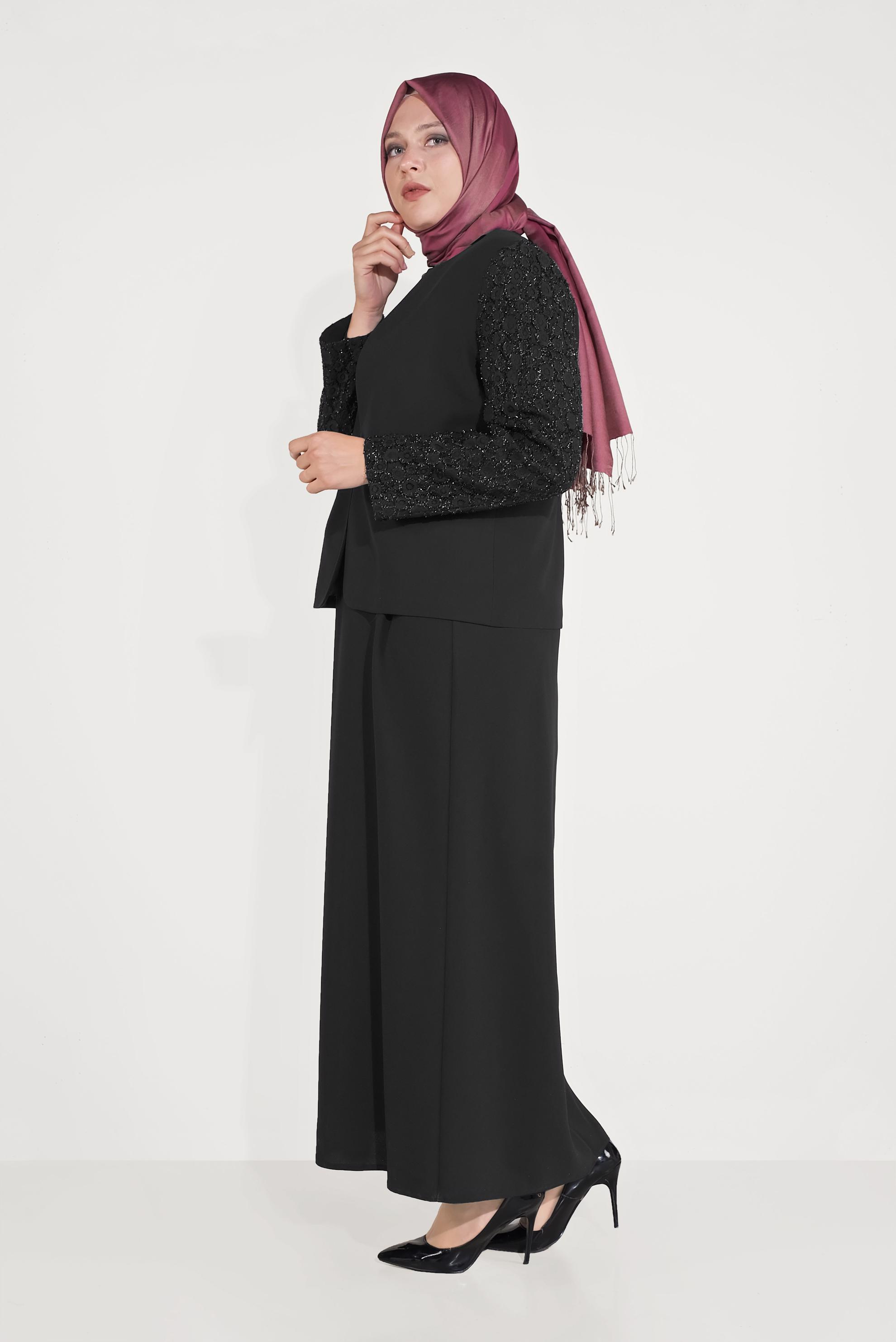 Vêtements hijab NOIR ROBE & VESTE AGRAFE À DEVANT 30041 