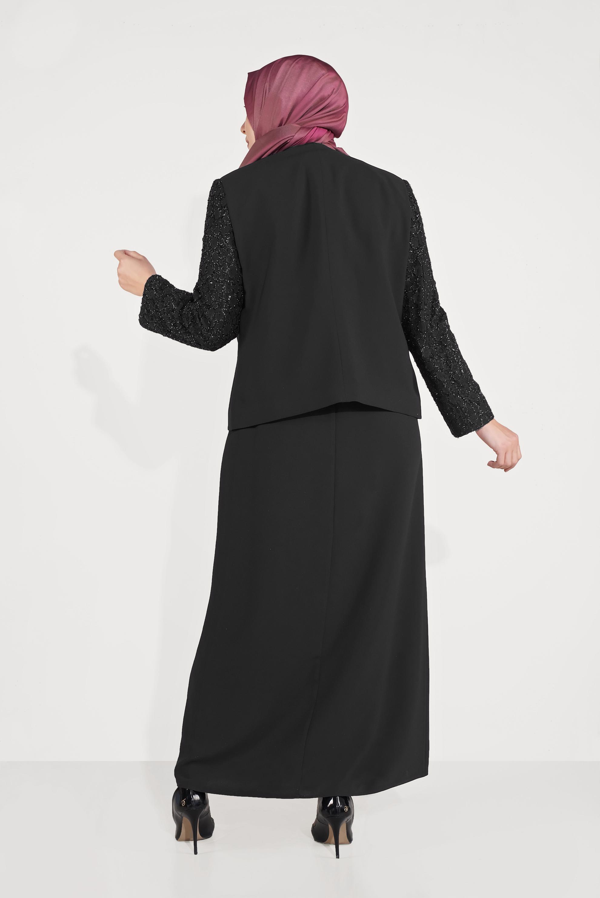 Vêtements hijab NOIR ROBE & VESTE AGRAFE À DEVANT 30041 