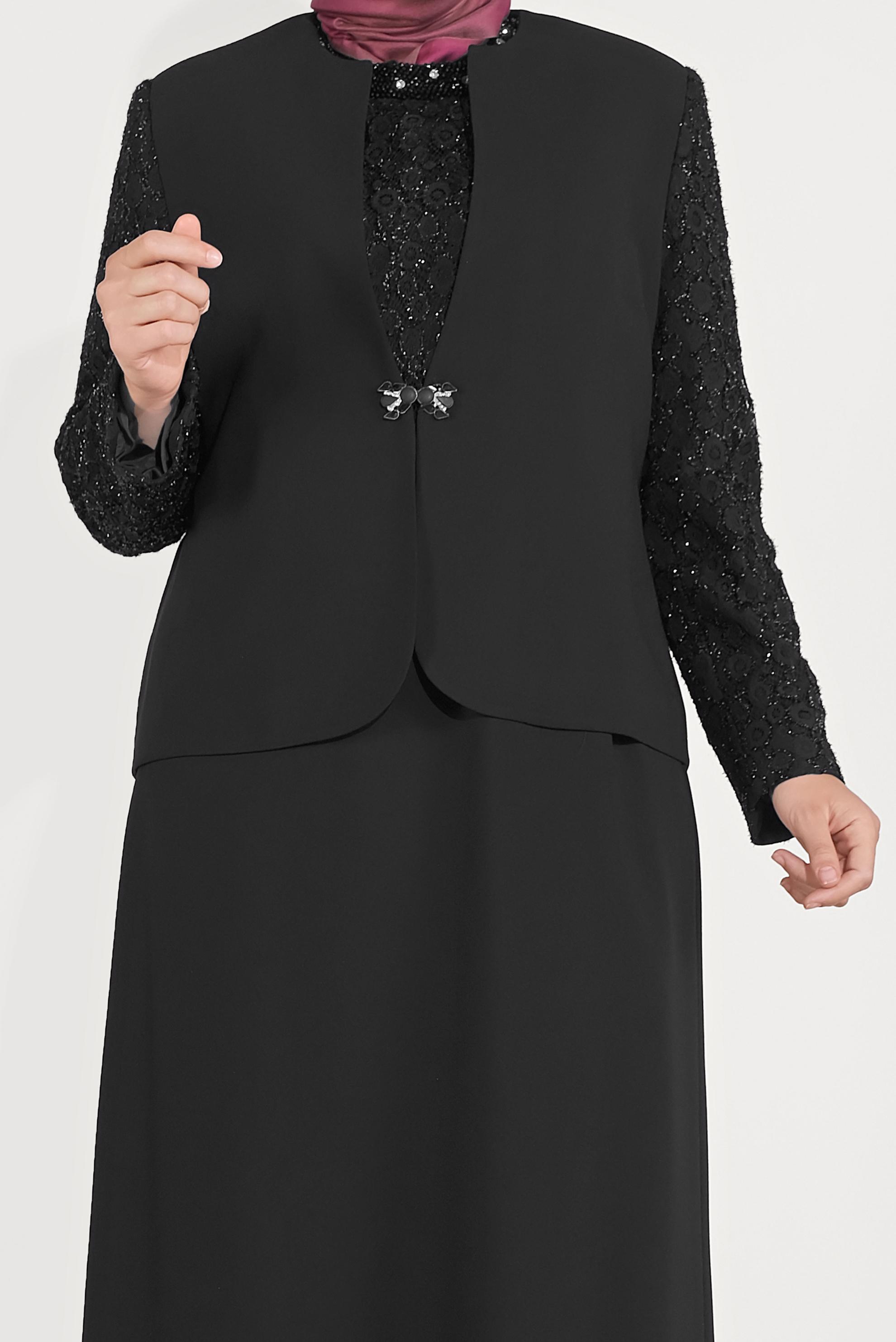 Vêtements hijab NOIR ROBE & VESTE AGRAFE À DEVANT 30041 
