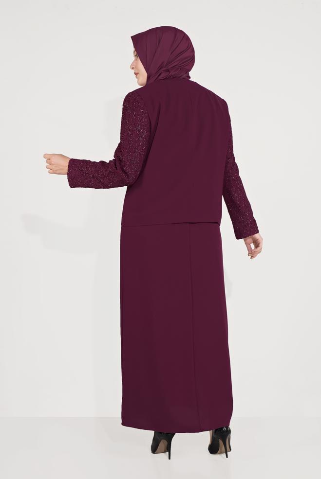 Vêtements hijab ROUGE BORDEAUX ROBE & VESTE AGRAFE À DEVANT 30041  - ALVİNA