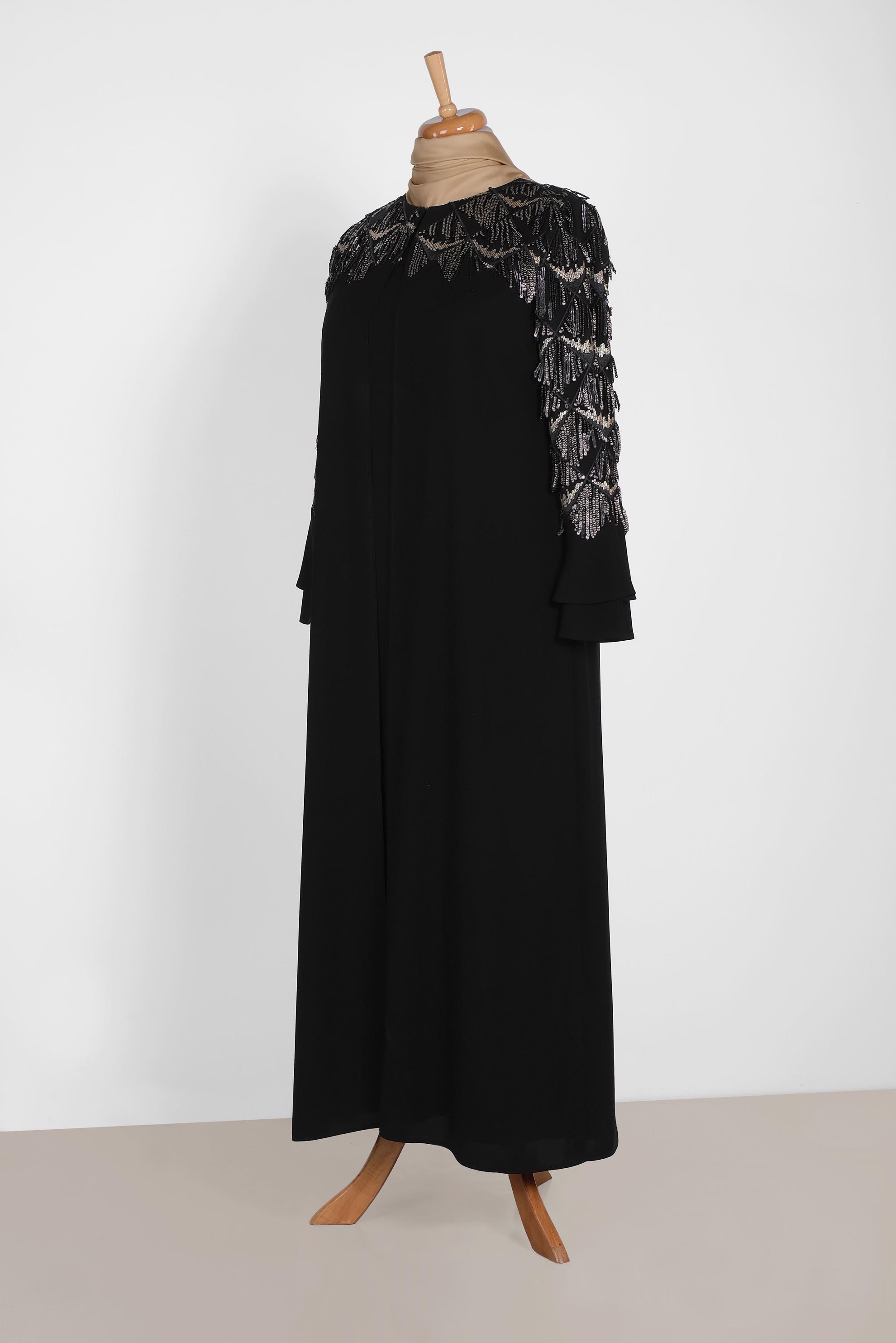 Tesettür giyim SİYAH PUL PAYET DETAYLI İKİLİ ELBİSELİ TAKIM 3548 