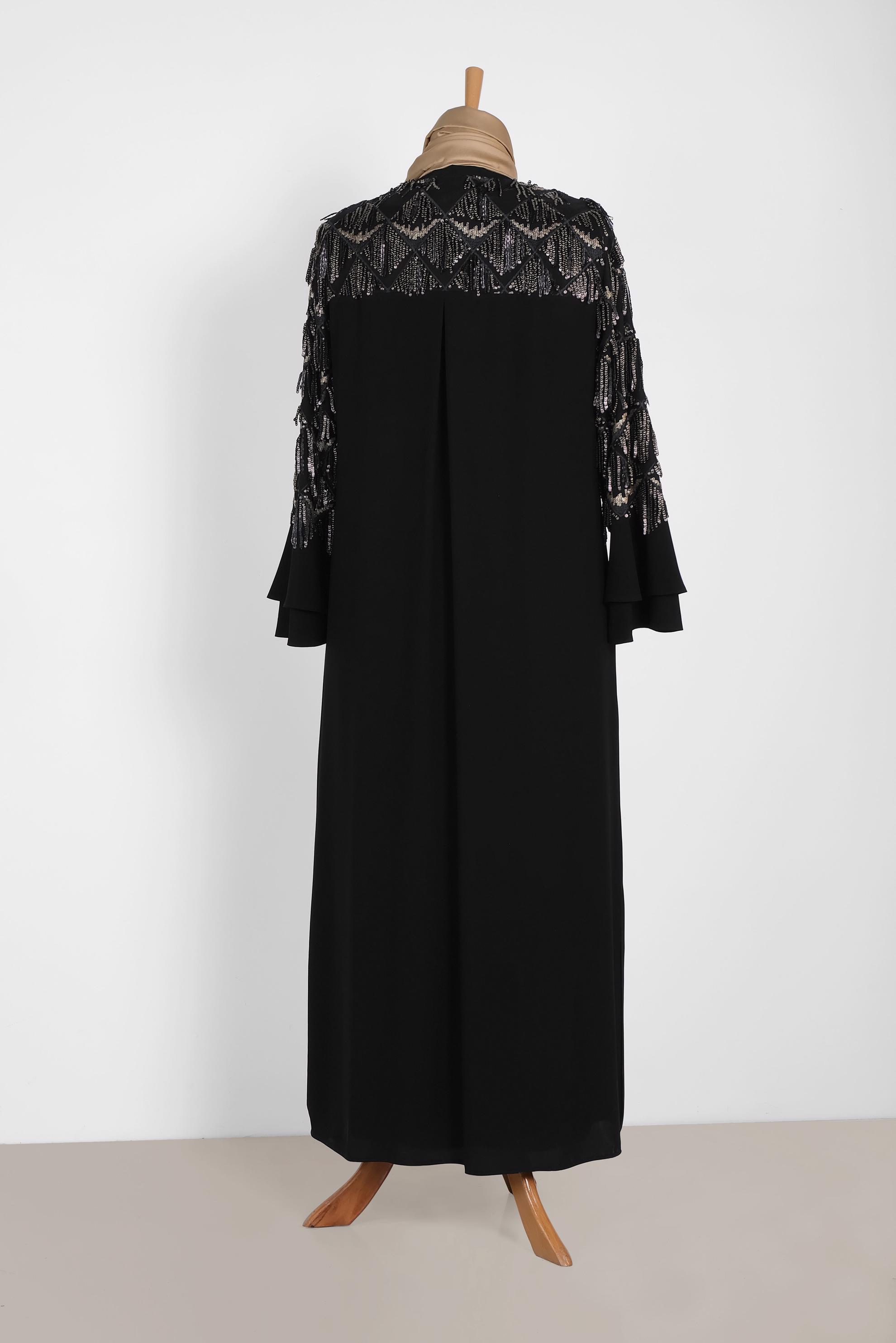 Tesettür giyim SİYAH PUL PAYET DETAYLI İKİLİ ELBİSELİ TAKIM 3548 