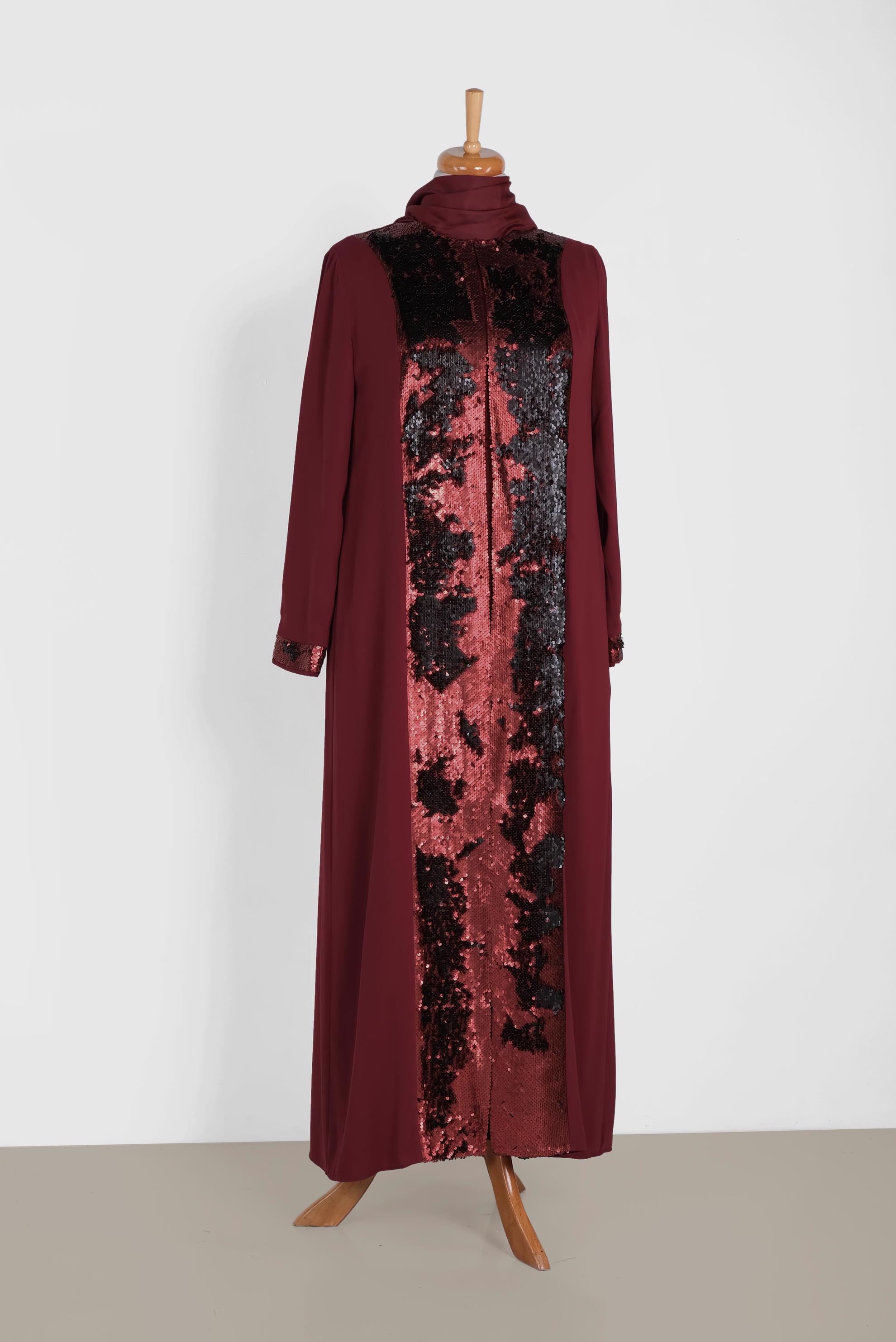 Hijab clothing CLARET RED SEQUINED DRESS SUIT 3550