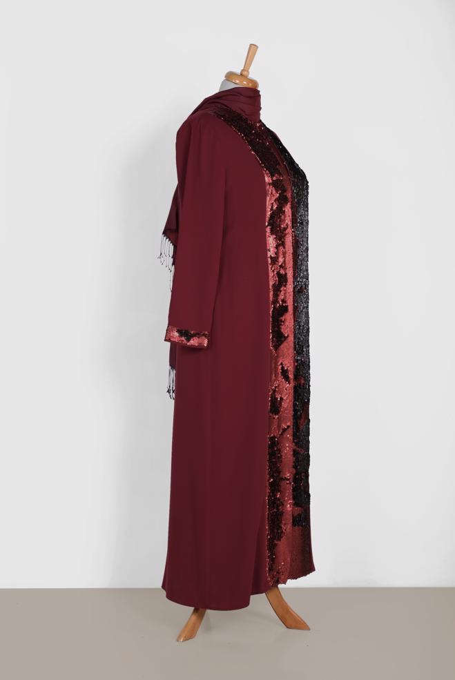 Vêtements hijab ROUGE BORDEAUX TAILLEUR ROBE À SEQUINS 3550 - ALVİNA