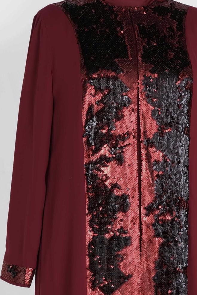 Vêtements hijab ROUGE BORDEAUX TAILLEUR ROBE À SEQUINS 3550 - ALVİNA