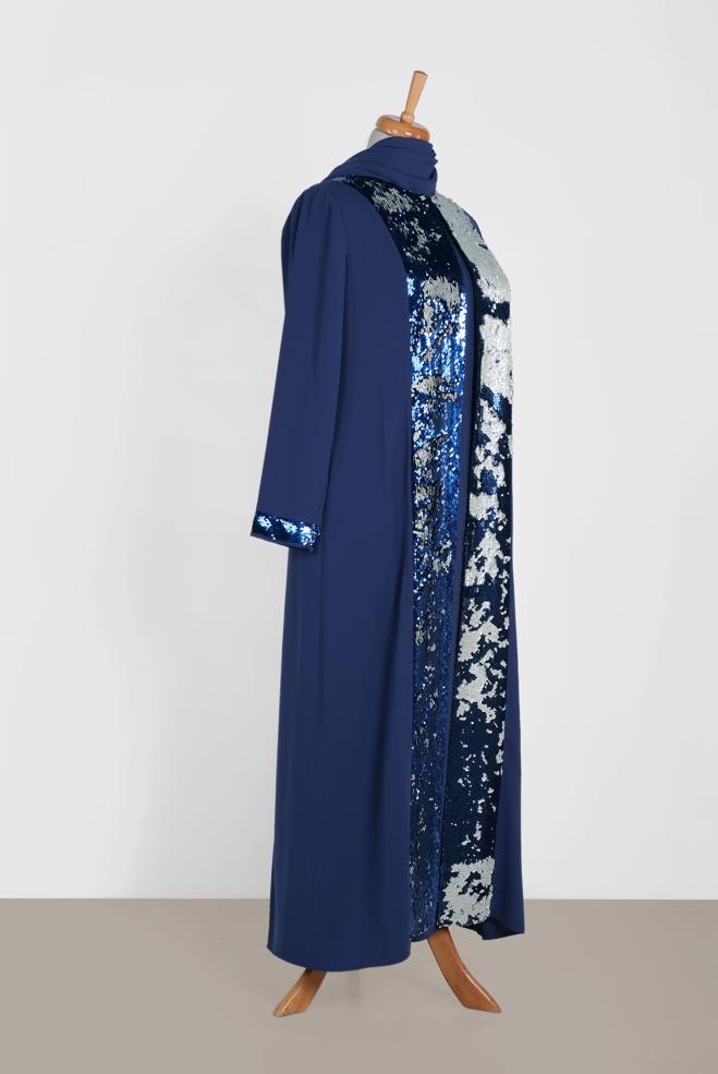 Vêtements hijab BLEU MARINE TAILLEUR ROBE À SEQUINS 3550 - ALVİNA