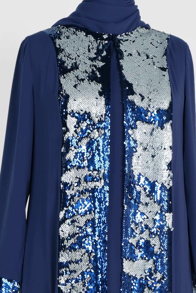 Vêtements hijab BLEU MARINE TAILLEUR ROBE À SEQUINS 3550 - ALVİNA