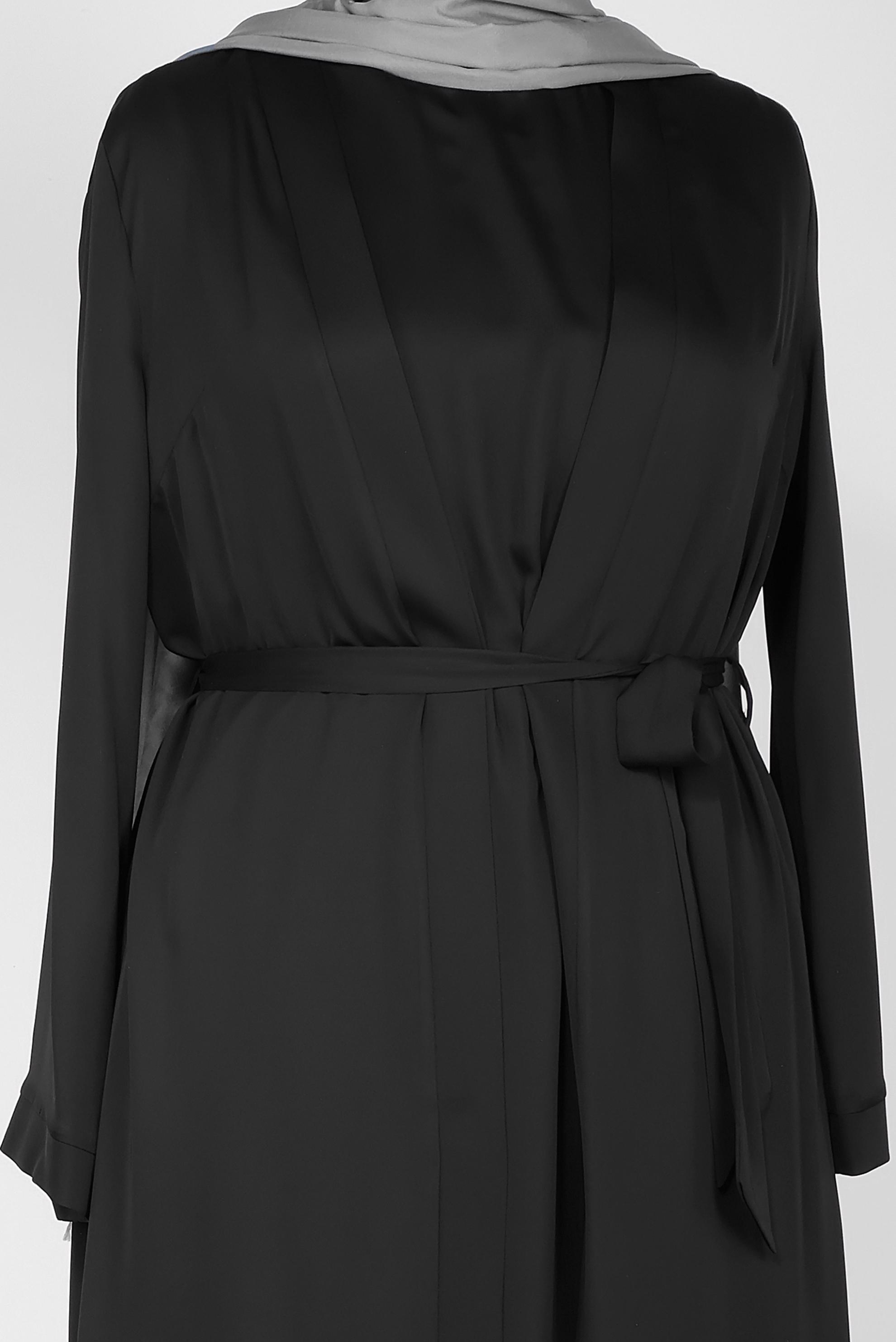 Hijab clothing BLACK BELTED 2-PIECE DRESS SUIT WITH EMBELLISHED HEM 3552 