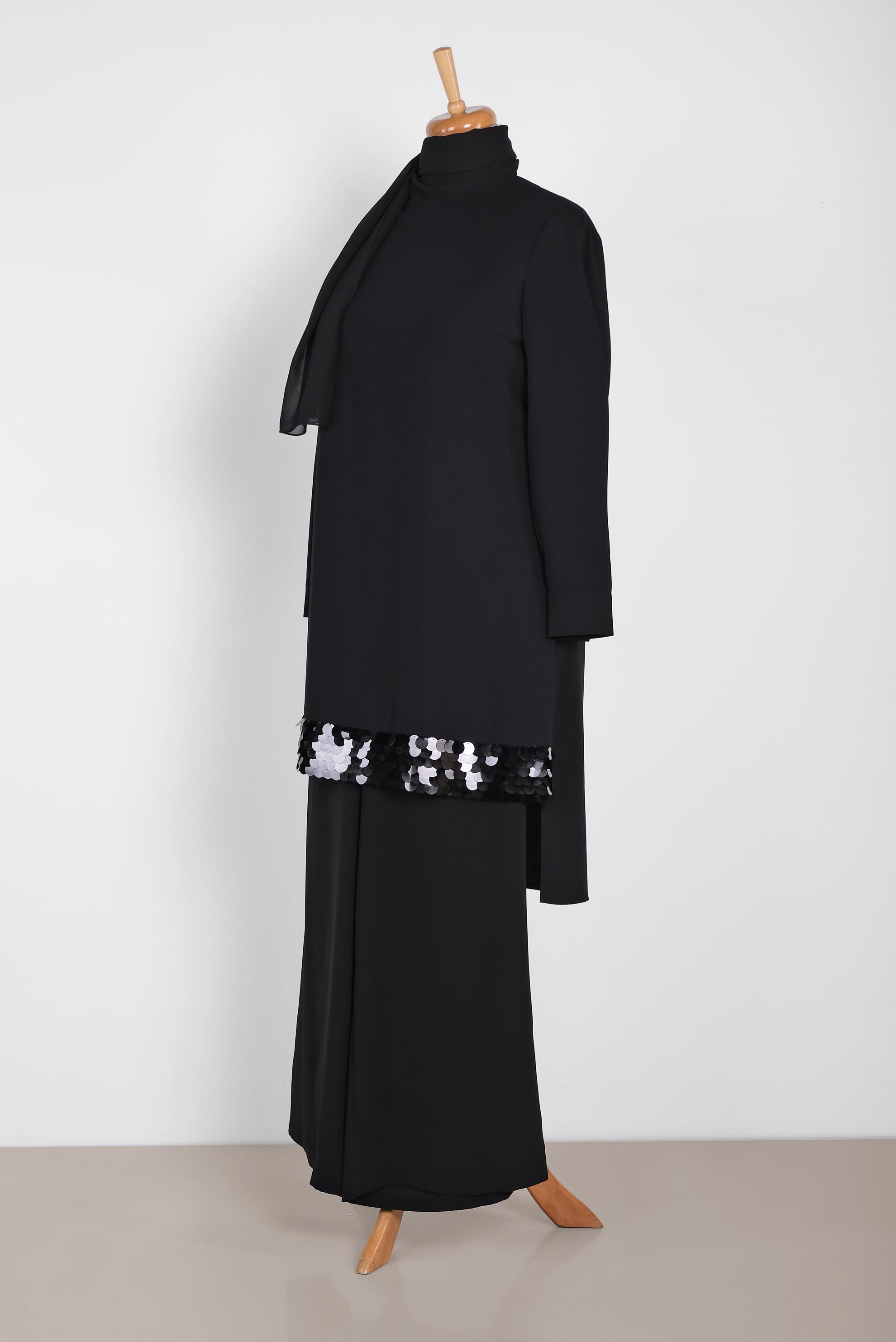 Hijab clothing BLACK SEQUIN DETAIL 2-PIECE PANTS SUIT 2853 