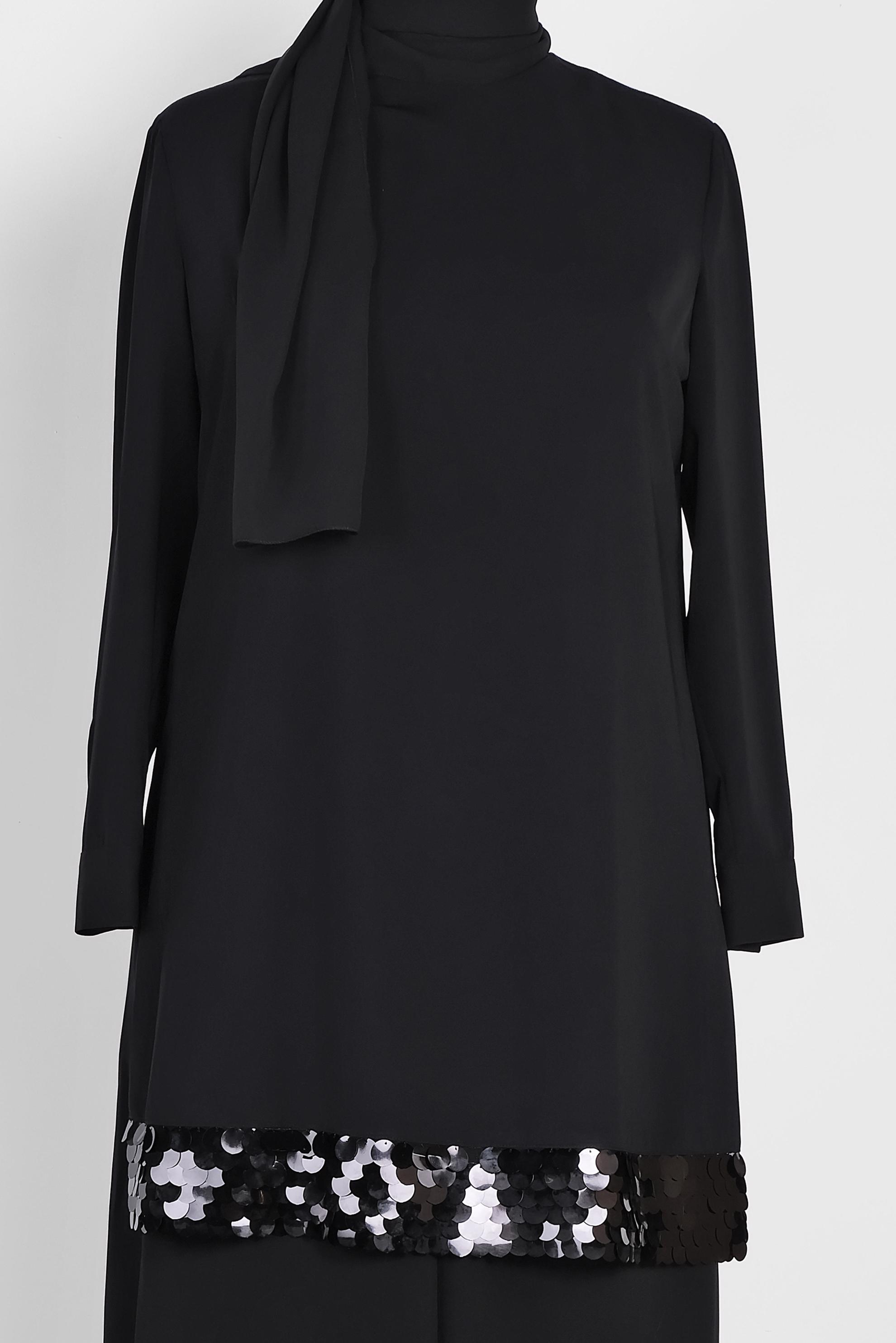 Hijab clothing BLACK SEQUIN DETAIL 2-PIECE PANTS SUIT 2853 