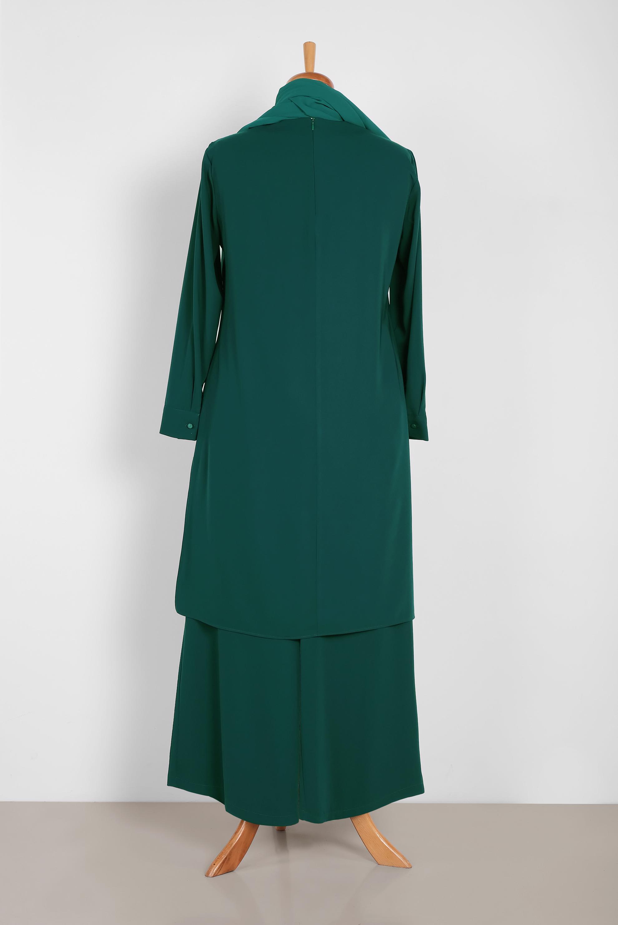 Tesettür giyim YEŞİL PUL PAYET DETAYLI İKİLİ PANT. TAKIM 2853 