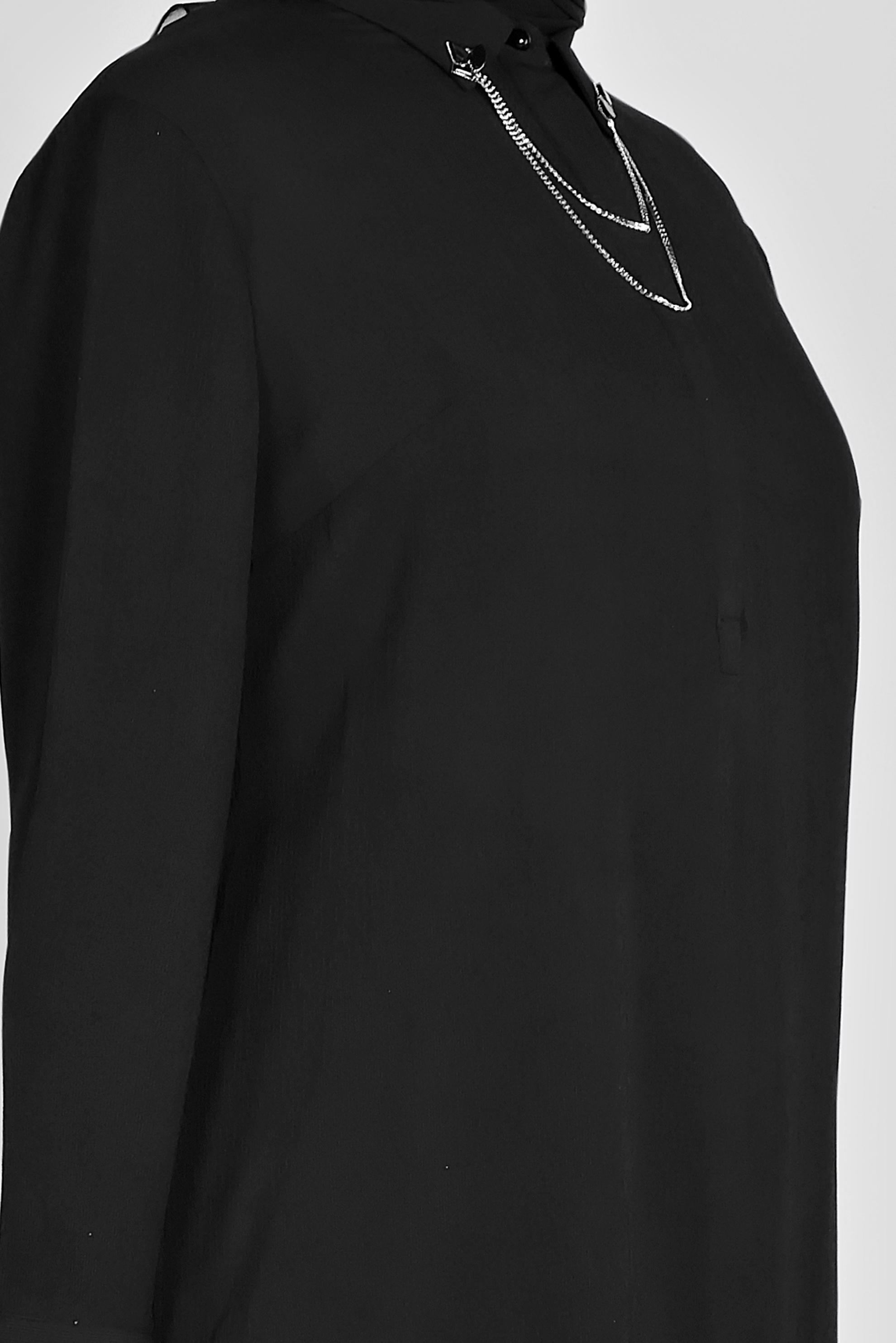 Tesettür giyim SİYAH YAKASI BROŞLU PANTOLONLU TAKIM 2854