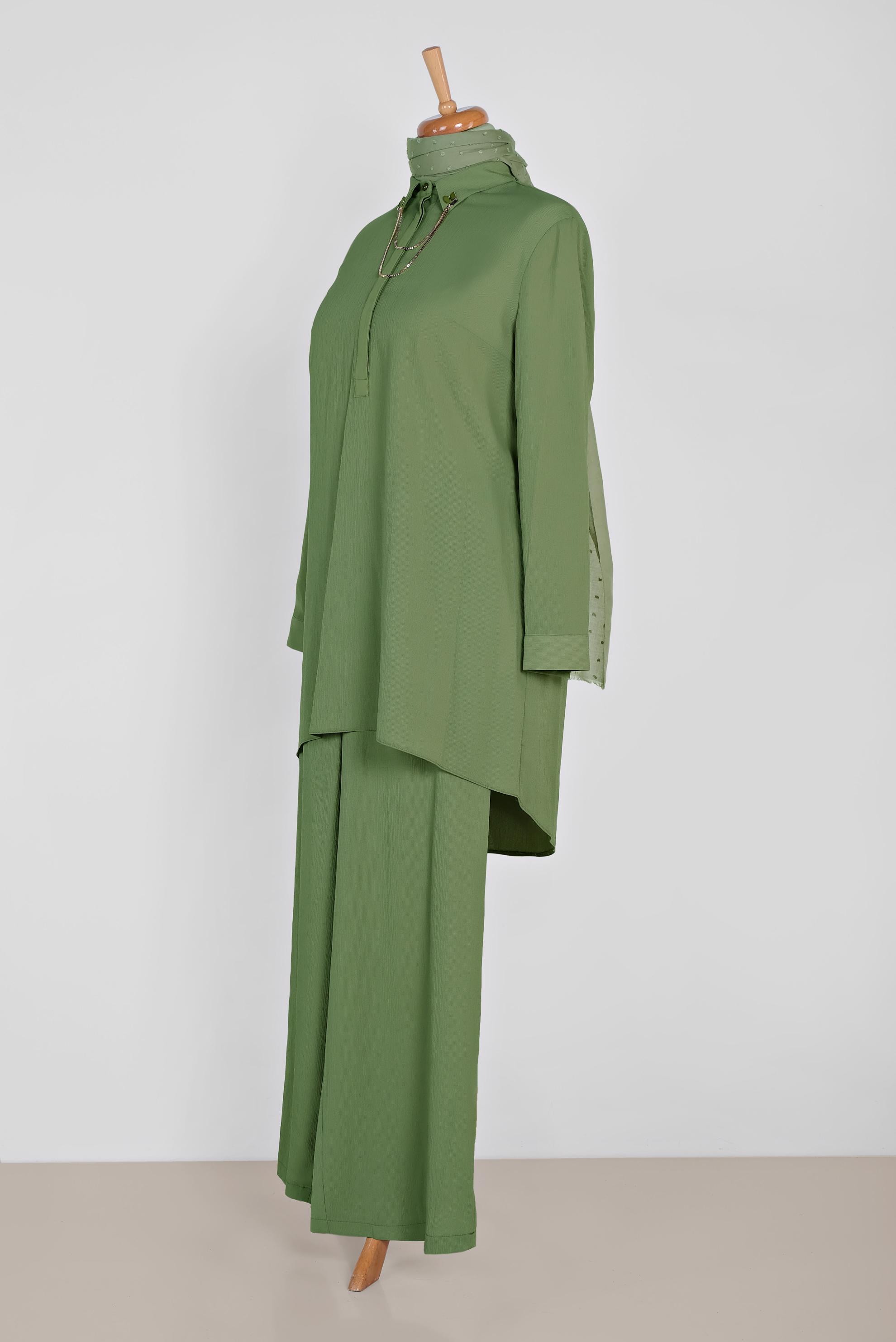 Hijab clothing KHAKI PANTS SUIT WITH BROOCH 2854 