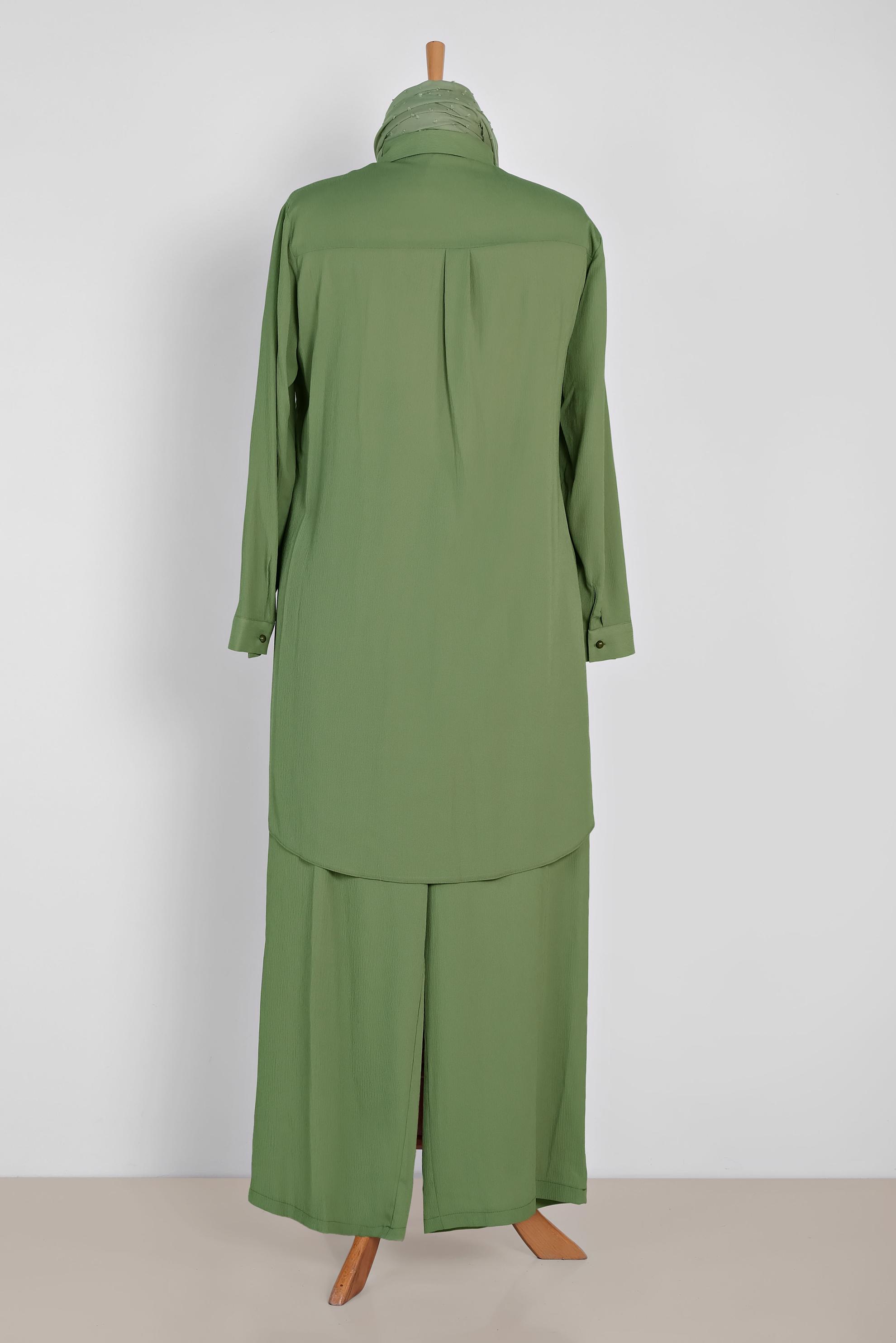 Hijab clothing KHAKI PANTS SUIT WITH BROOCH 2854 