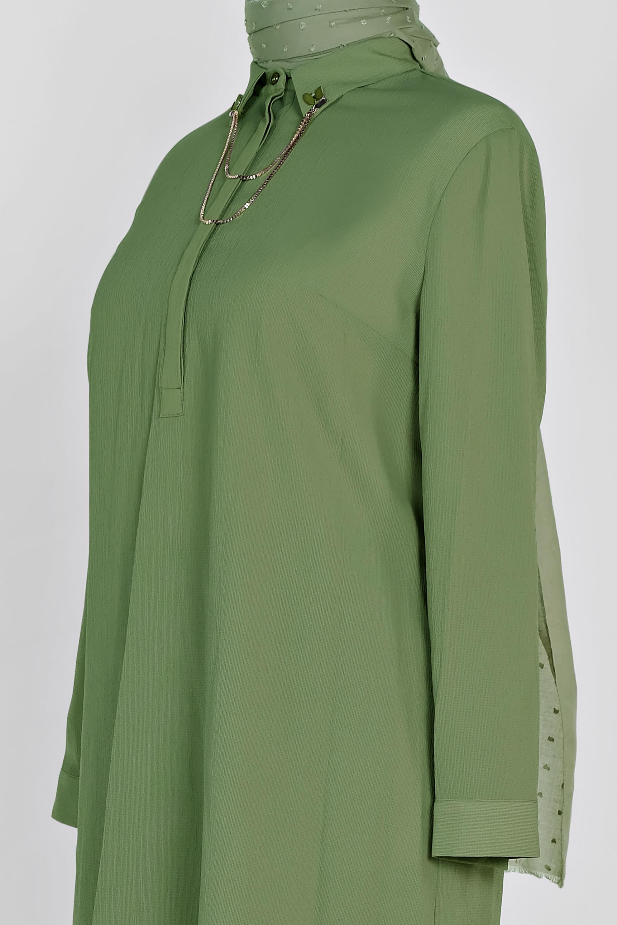 Hijab clothing KHAKI PANTS SUIT WITH BROOCH 2854 