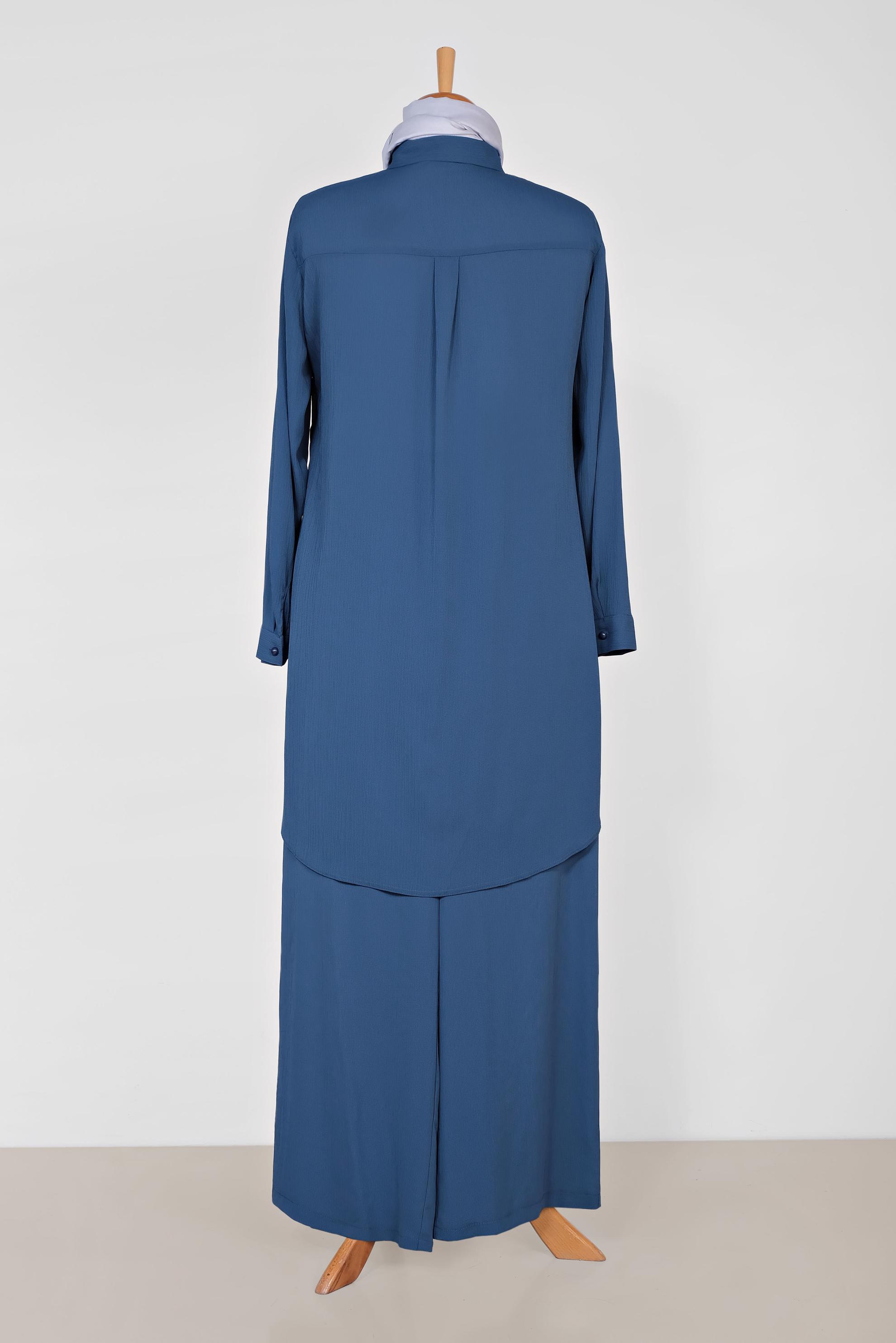 Tesettür giyim LACİVERT YAKASI BROŞLU PANTOLONLU TAKIM 2854