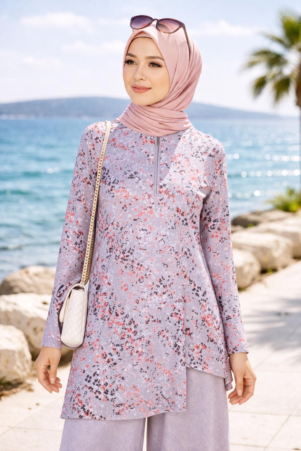 Hijab clothing GREY ASYMMETRIC CUT PANTSUIT 2869