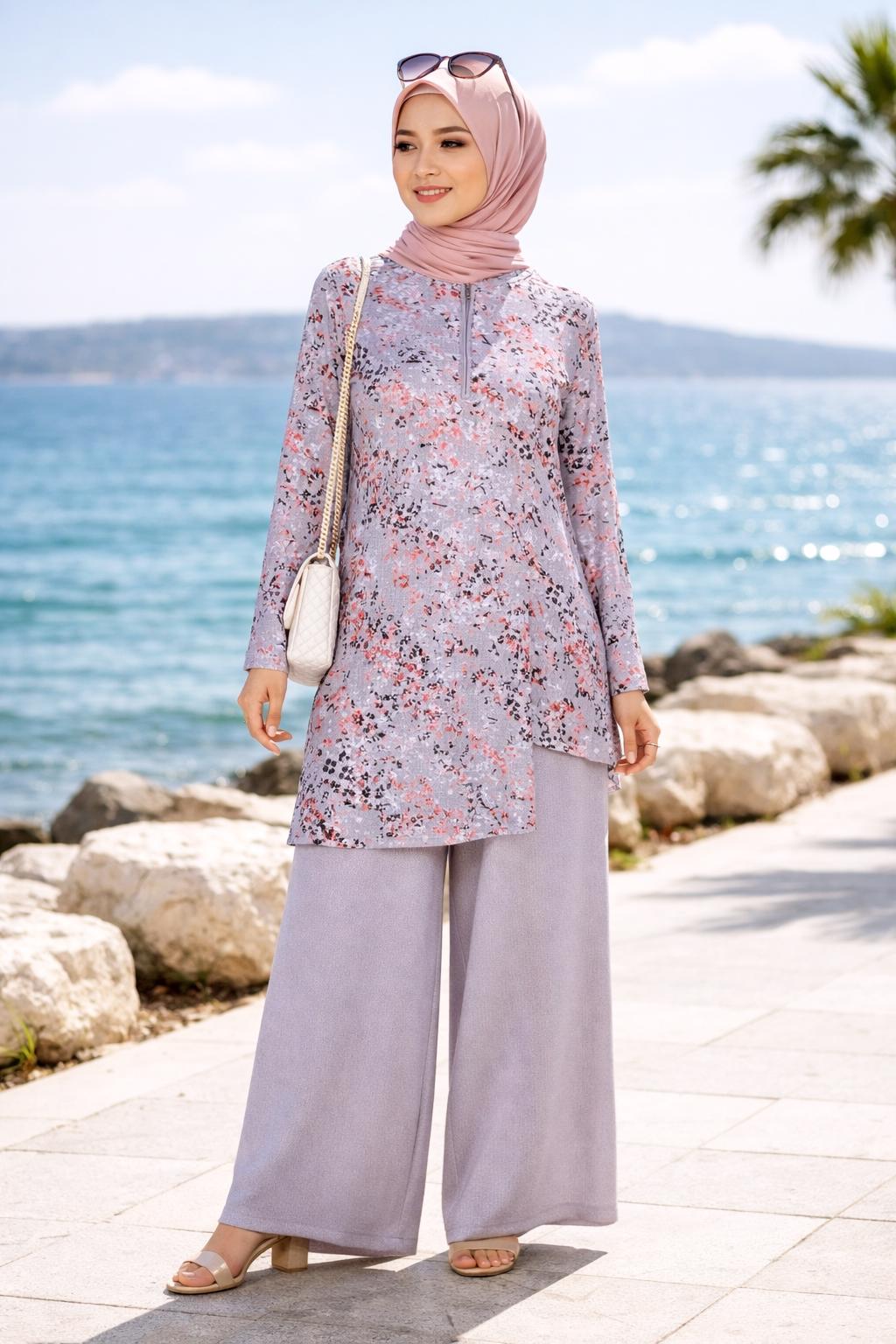 Hijab clothing GREY ASYMMETRIC CUT PANTSUIT 2869