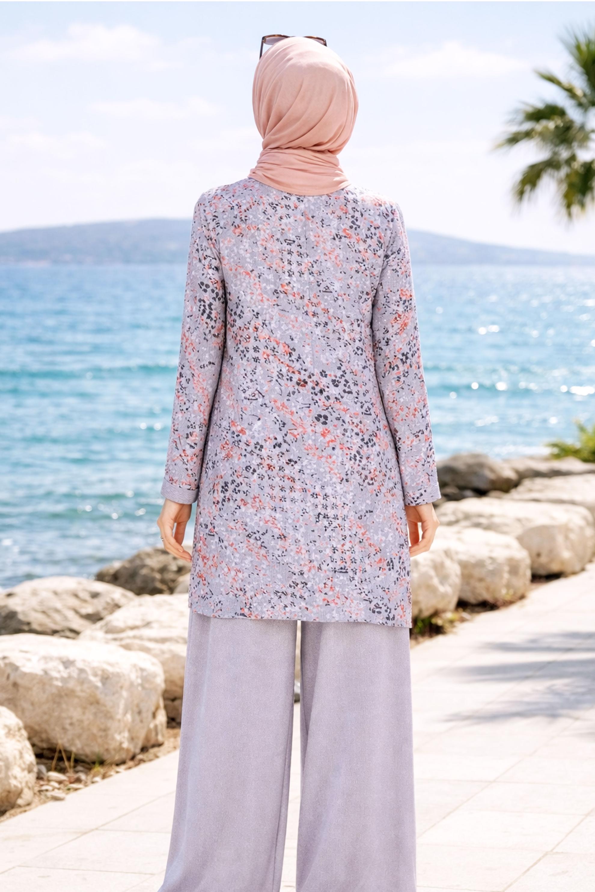 Hijab clothing GREY ASYMMETRIC CUT PANTSUIT 2869