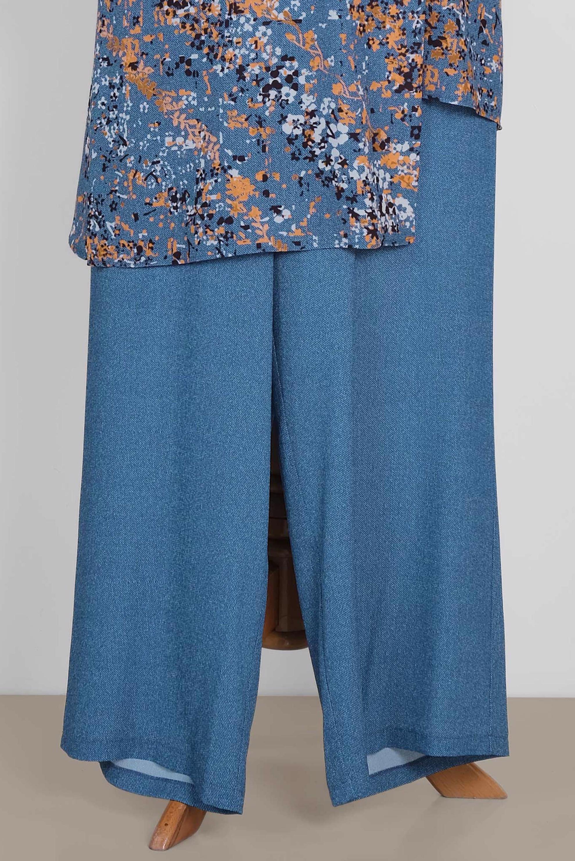 Tesettür giyim LACİVERT ÇİÇEK DESENLİ ASİMETRİK PANTOLONLU TAKIM 2869