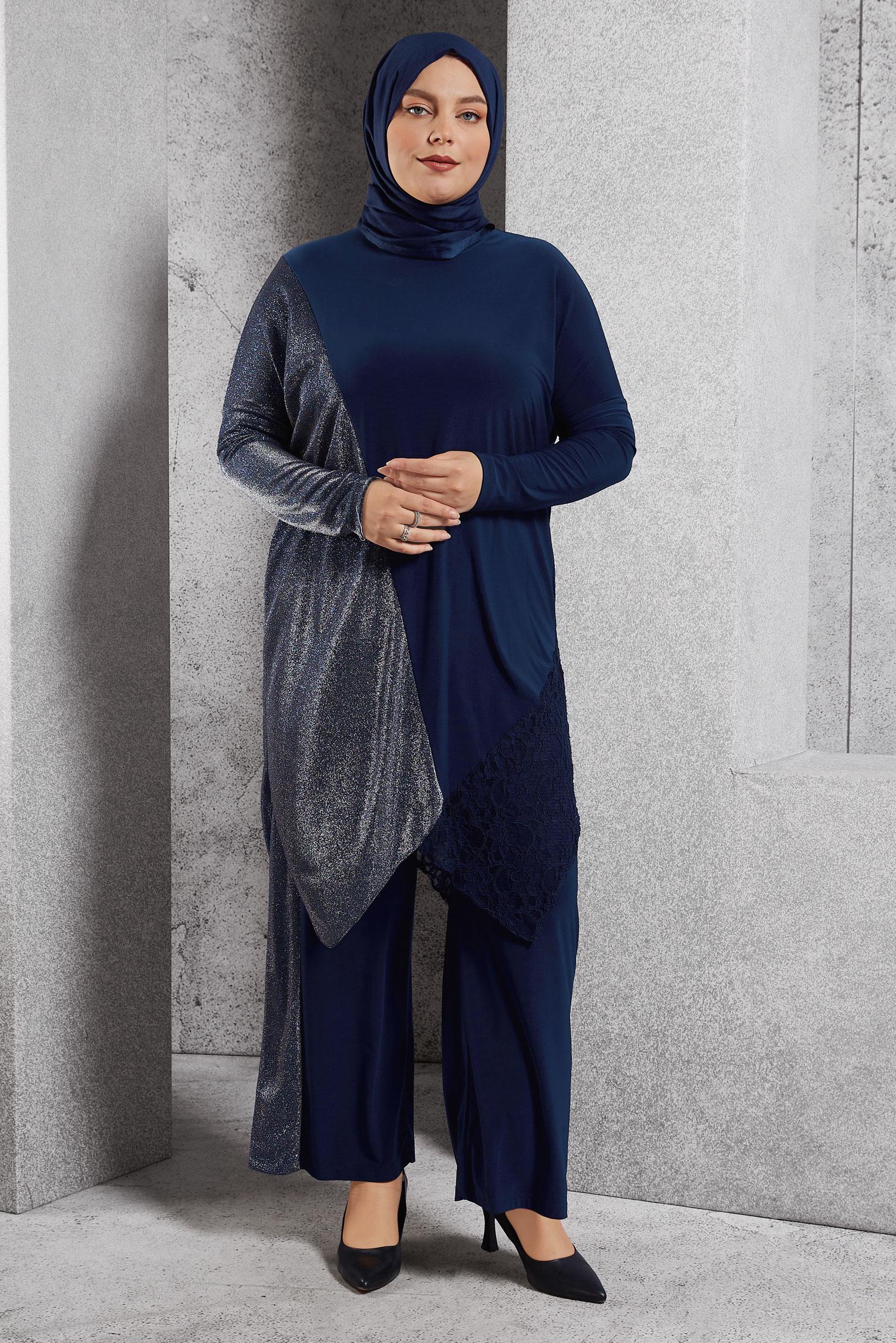 Tesettür giyim LACİVERT SİMLİ PANTOLONLU TAKIM 2880 