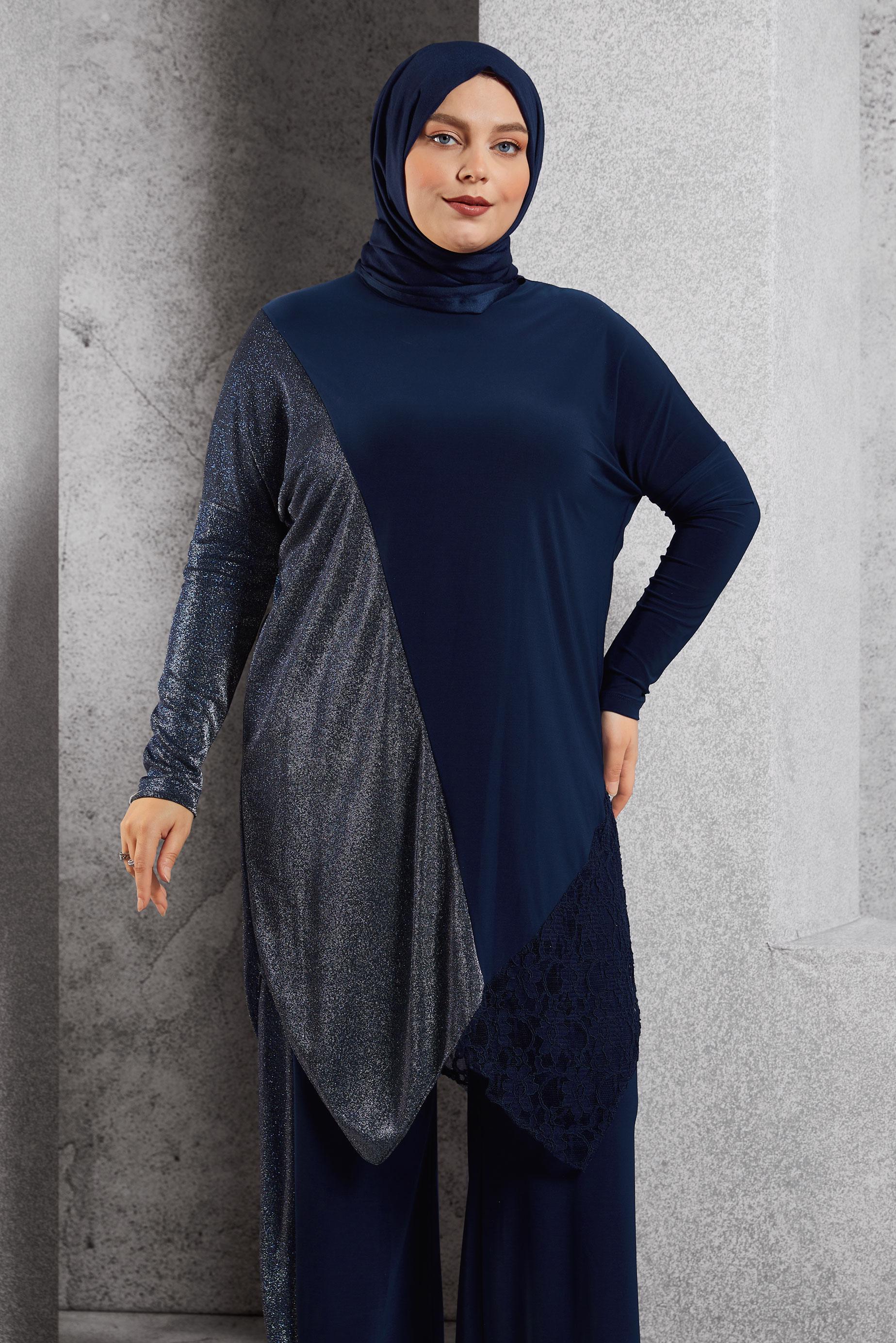 Tesettür giyim LACİVERT SİMLİ PANTOLONLU TAKIM 2880 