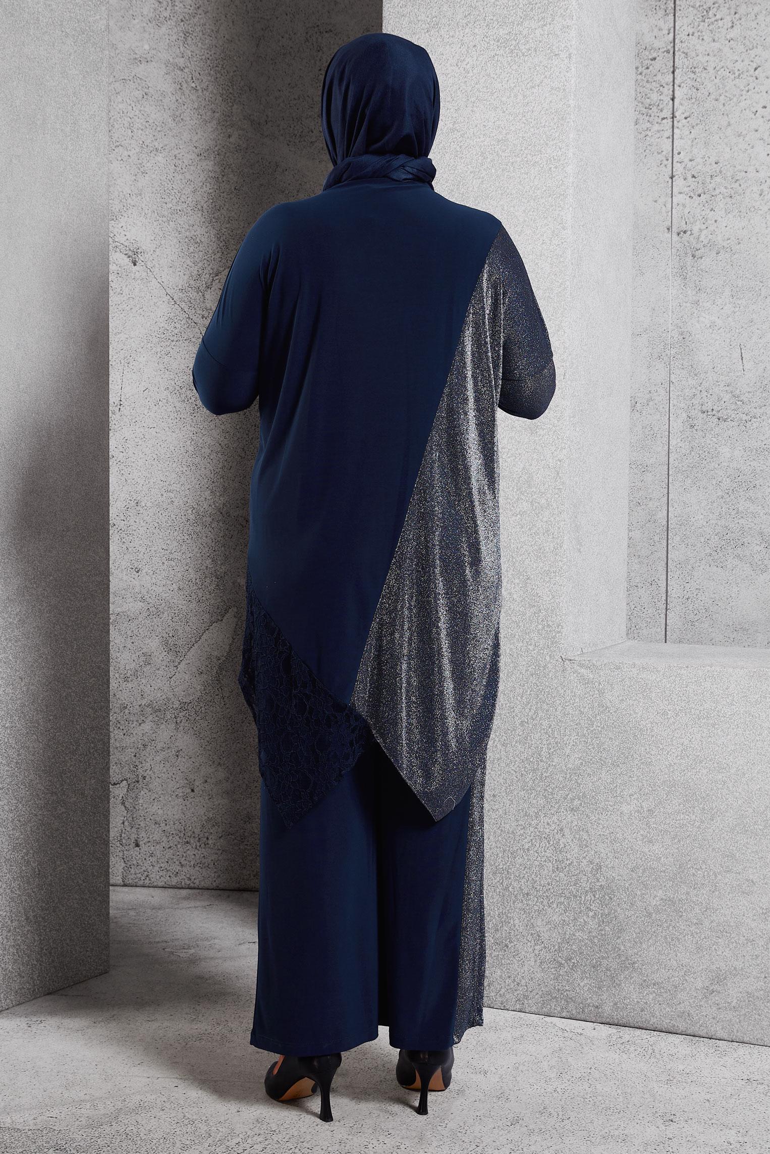 Tesettür giyim LACİVERT SİMLİ PANTOLONLU TAKIM 2880 